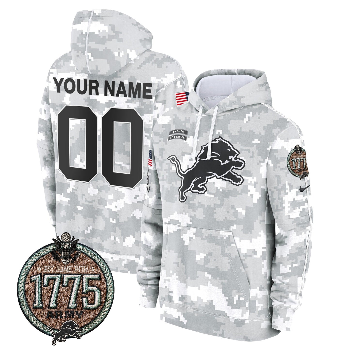 Detroit Lions 2024 Salute to Service Establishment Year Patch Custom Fleece Pullover Hoodie