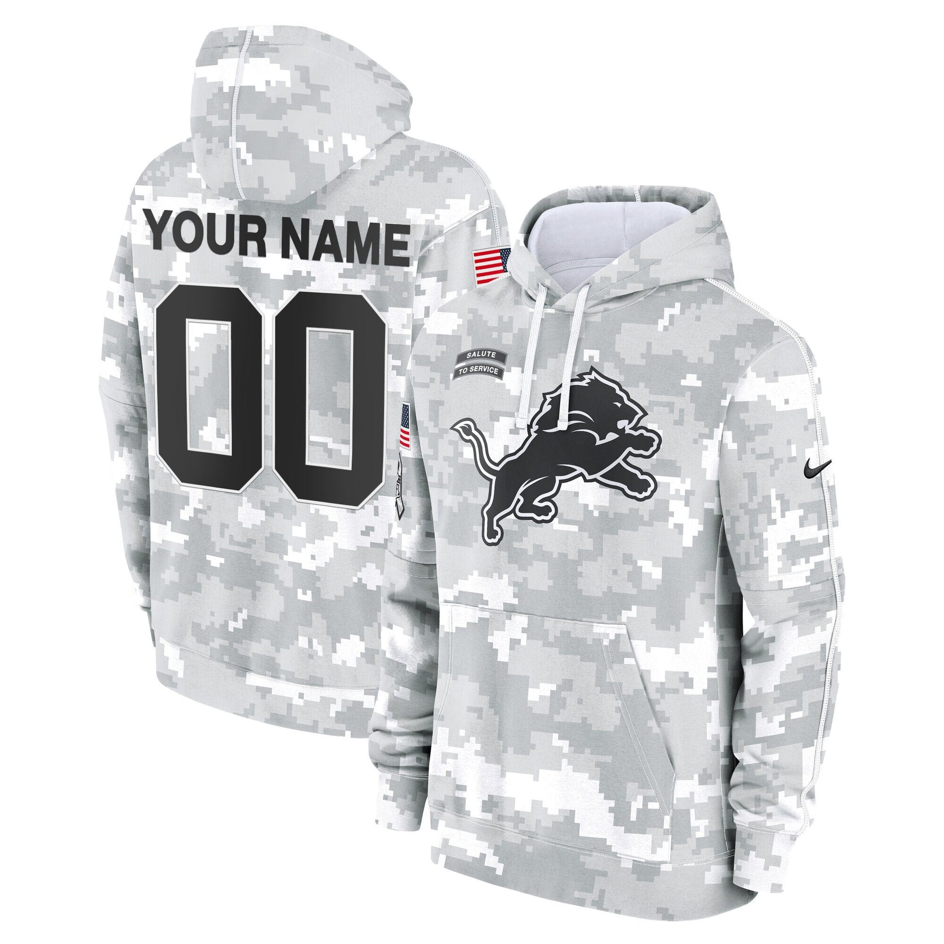 Detroit Lions 2024 Salute to Service Custom Fleece Pullover Hoodie