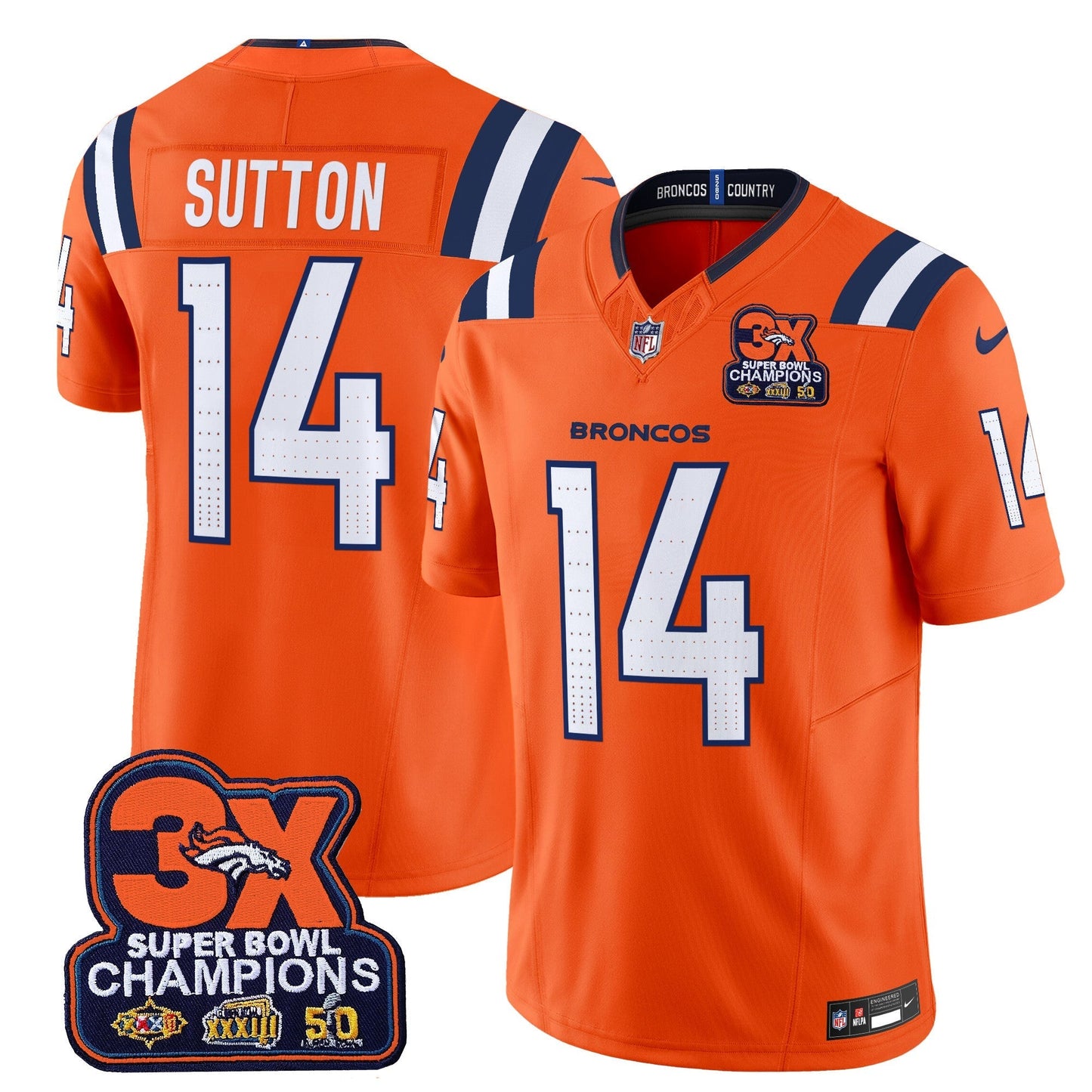 DEN 3-Time Champions Patch Vapor Limited Jersey V2 - All Stitched