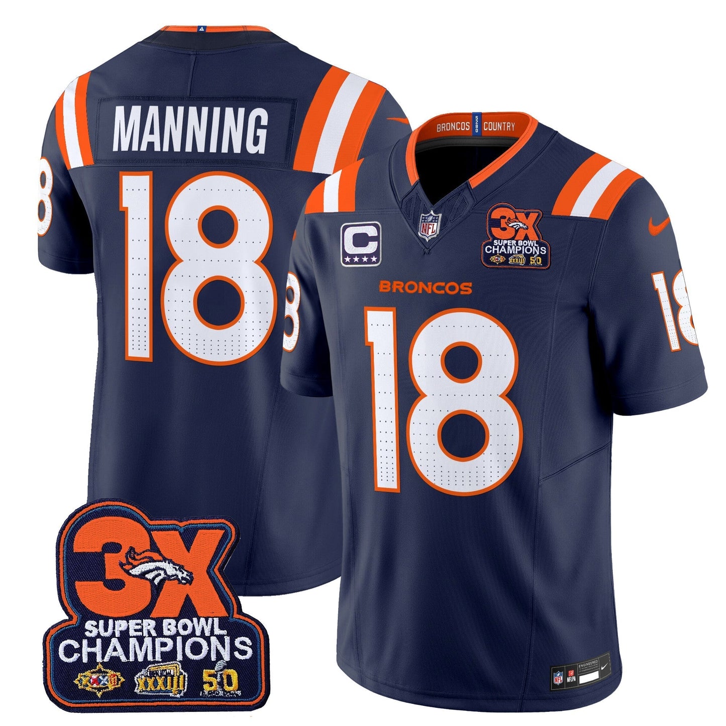 DEN 3-Time Champions Patch Vapor Limited Jersey V2 - All Stitched