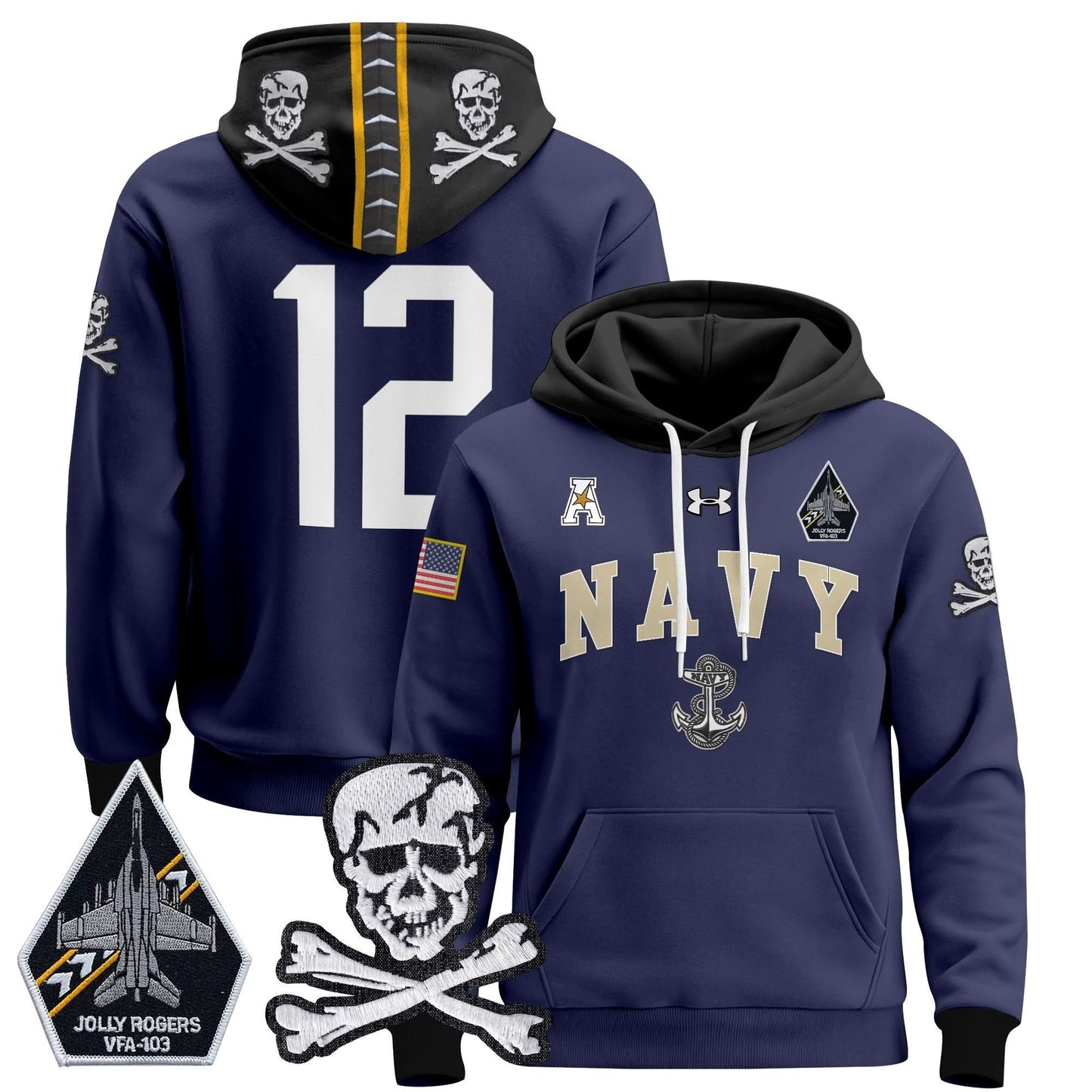 Navy Midshipmen 2024 Pullover Hoodie V4 - Stitched