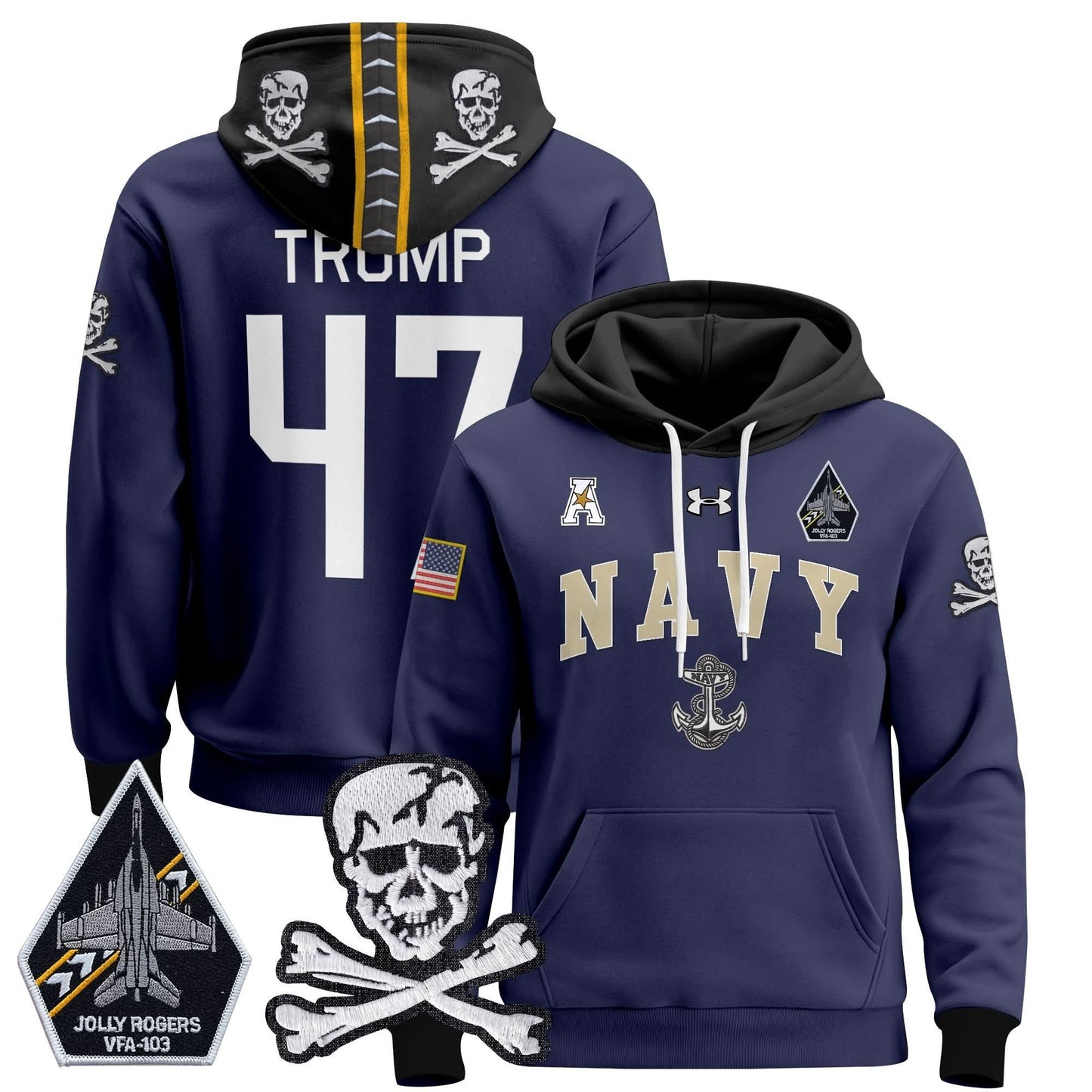 Navy Midshipmen 2024 Pullover Hoodie V4 - Stitched