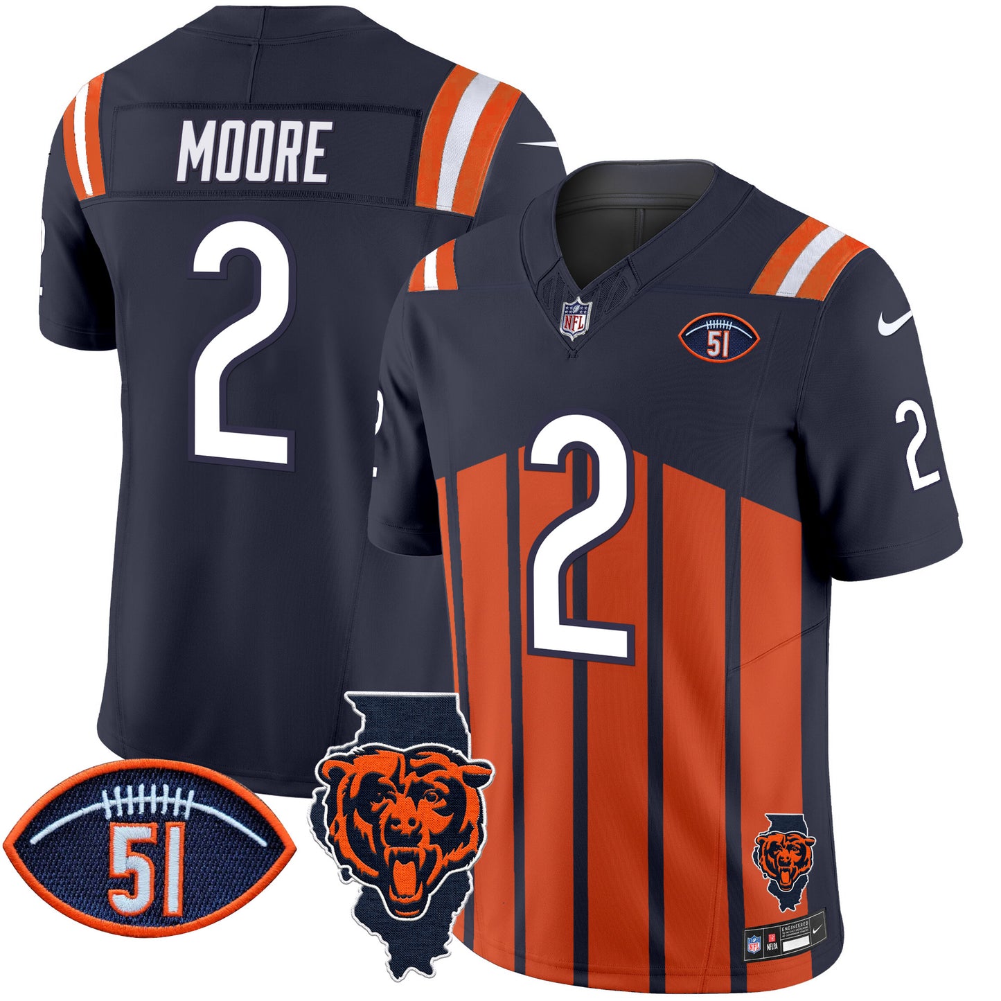 Men's Bears Illinois Patch Vapor Limited Jersey V2 - All Stitched