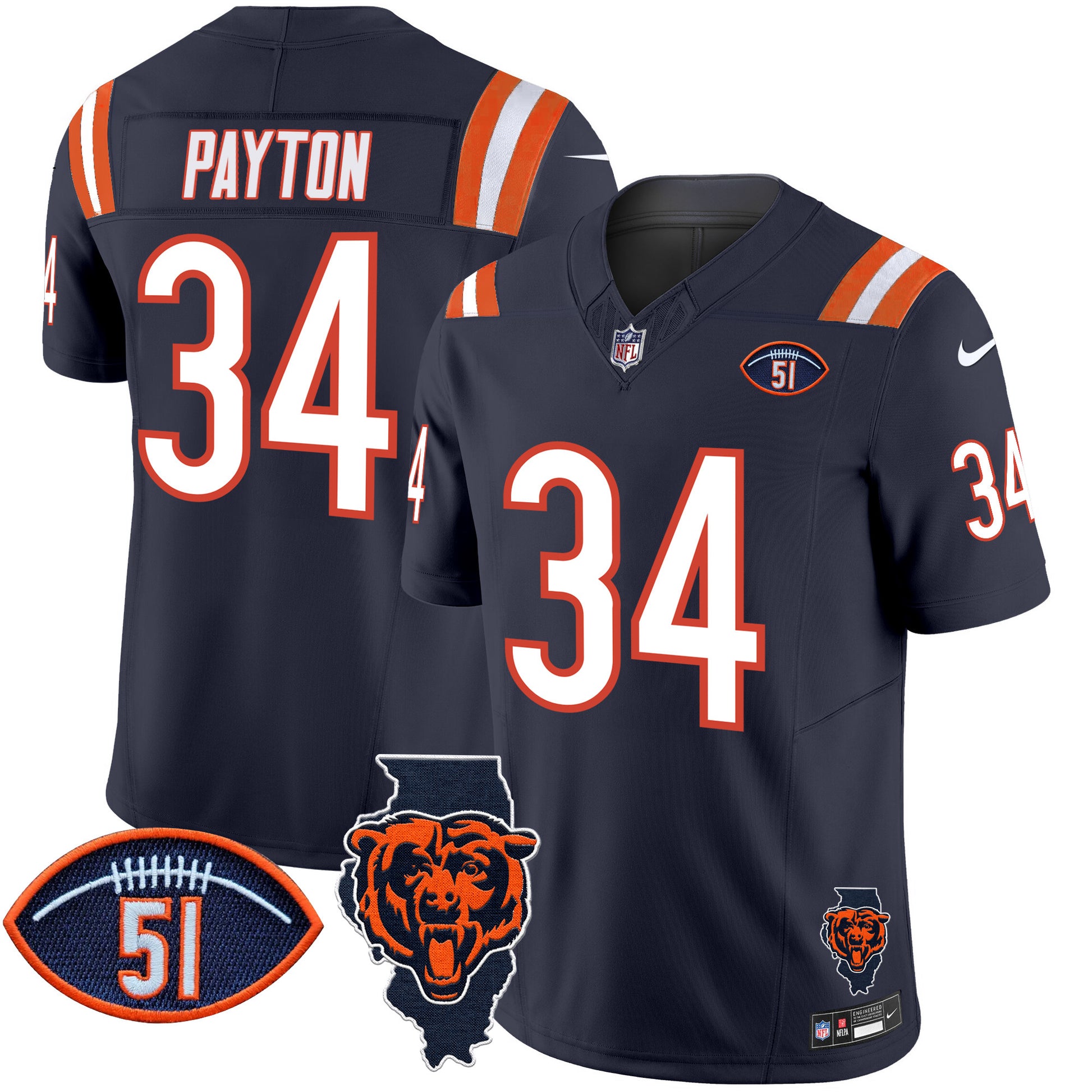 Men's Bears Illinois Patch Vapor Limited Jersey V2 - All Stitched
