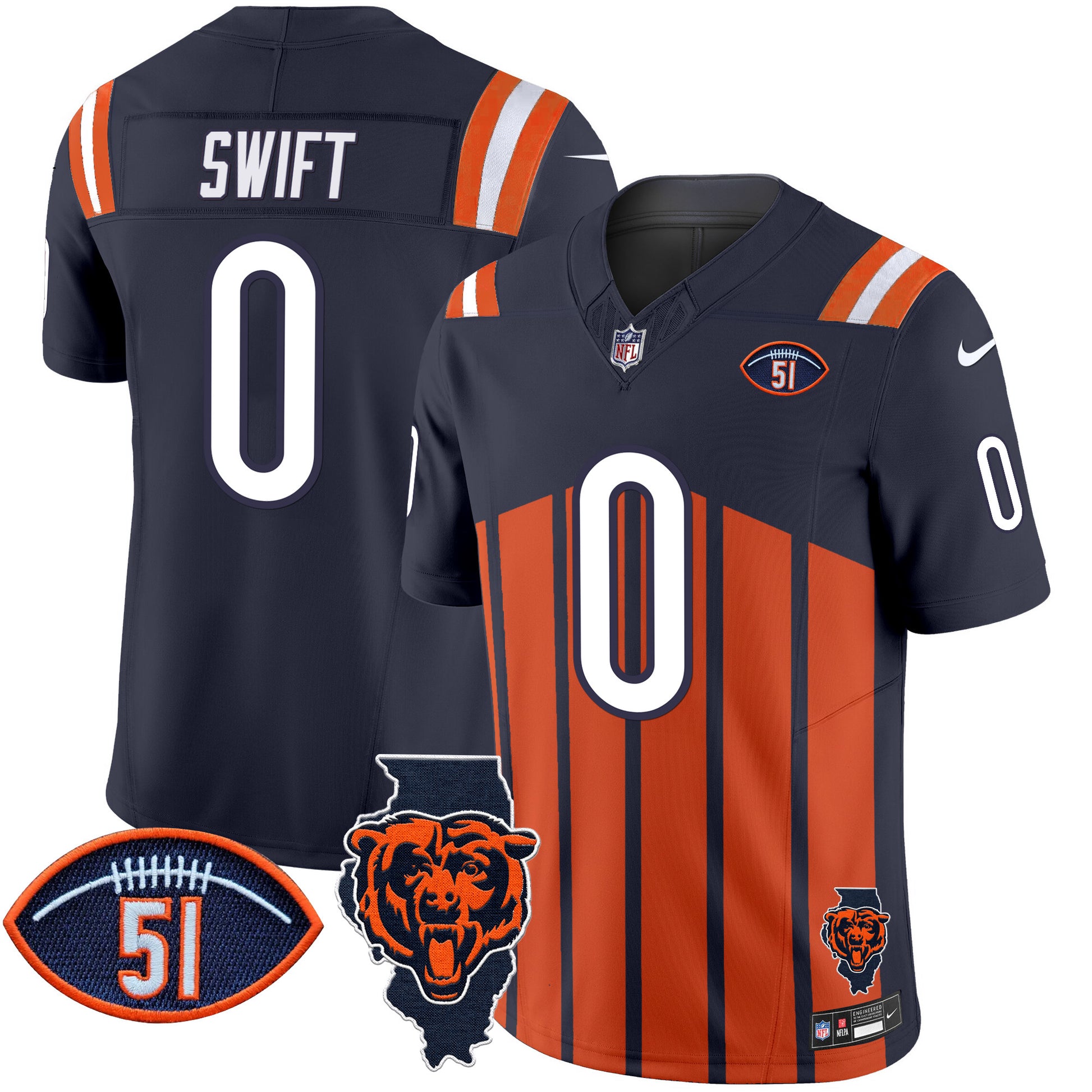 Men's Bears Illinois Patch Vapor Limited Jersey V2 - All Stitched