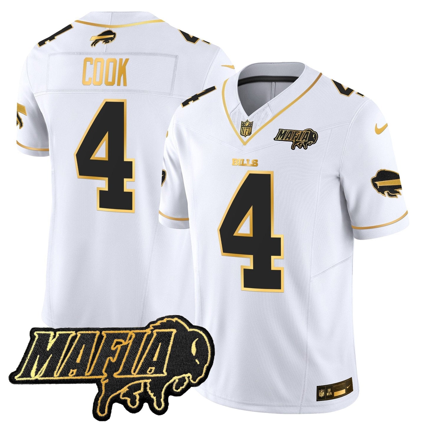 BUF 2024 Bills Mafia Patch Gold Vapor Limited Jersey - All Stitched
