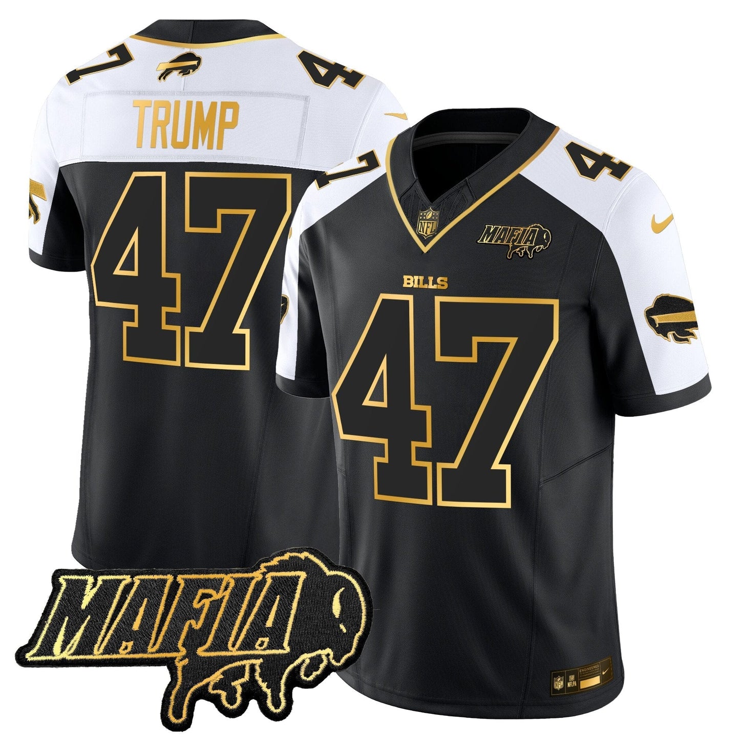 BUF 2024 Bills Mafia Patch Gold Vapor Limited Jersey - All Stitched
