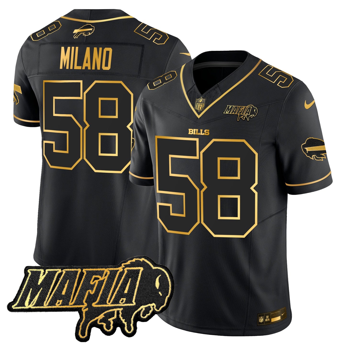 Men's Buffalo Bills 2025 Bills Mafia Patch Gold Vapor Limited Jersey - All Stitched