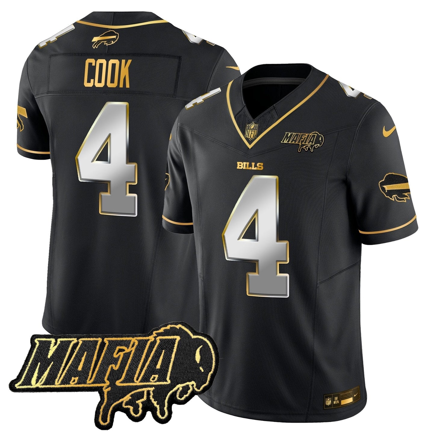 BUF 2024 Bills Mafia Patch Gold Vapor Limited Jersey - All Stitched