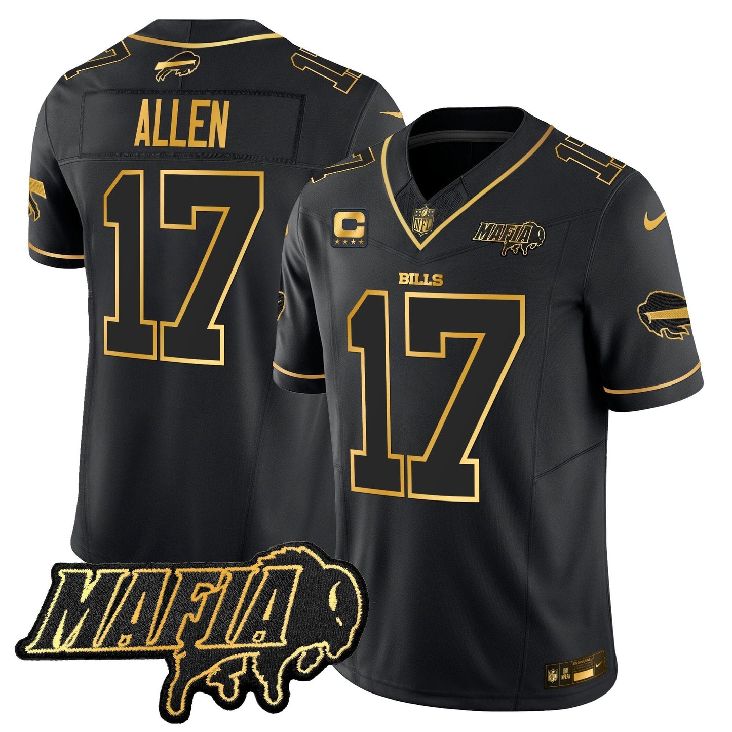 BUF 2024 Bills Mafia Patch Gold Vapor Limited Jersey - All Stitched