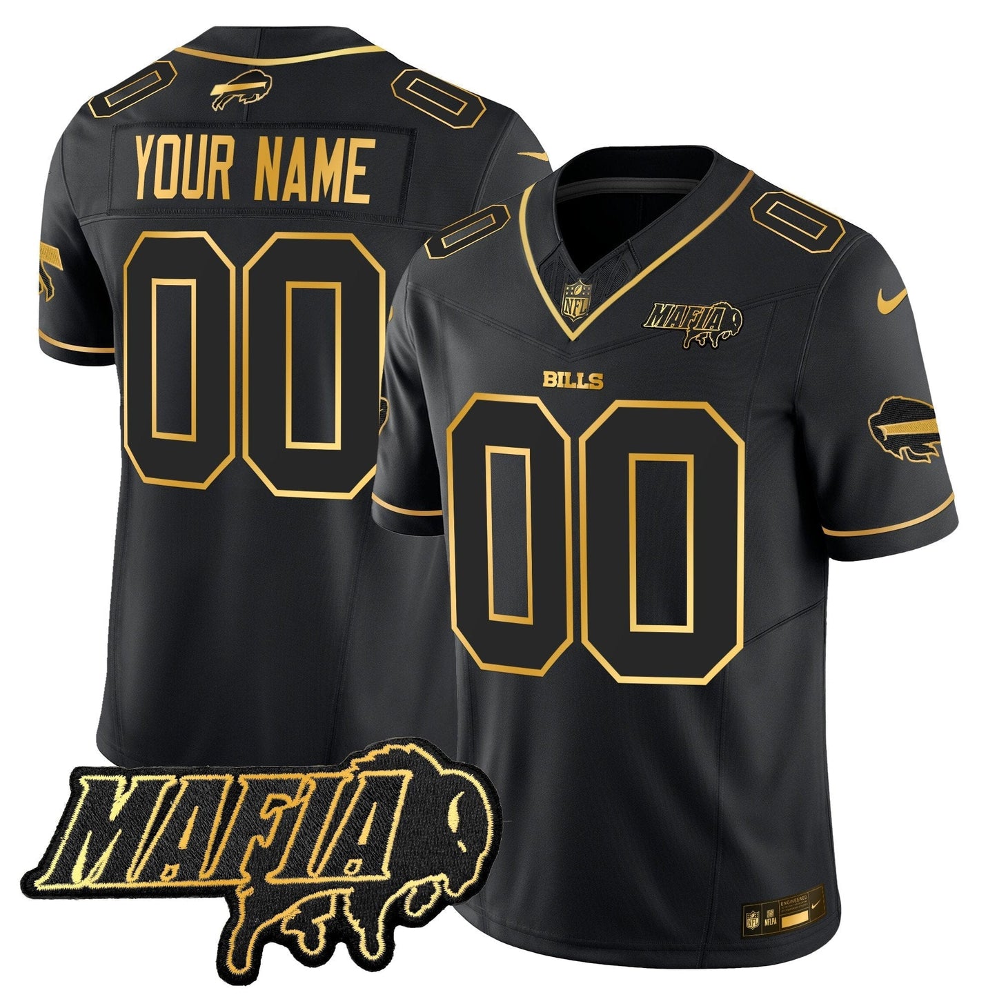 BUF 2024 Bills Mafia Patch Gold Vapor Limited Custom Jersey - All Stitched