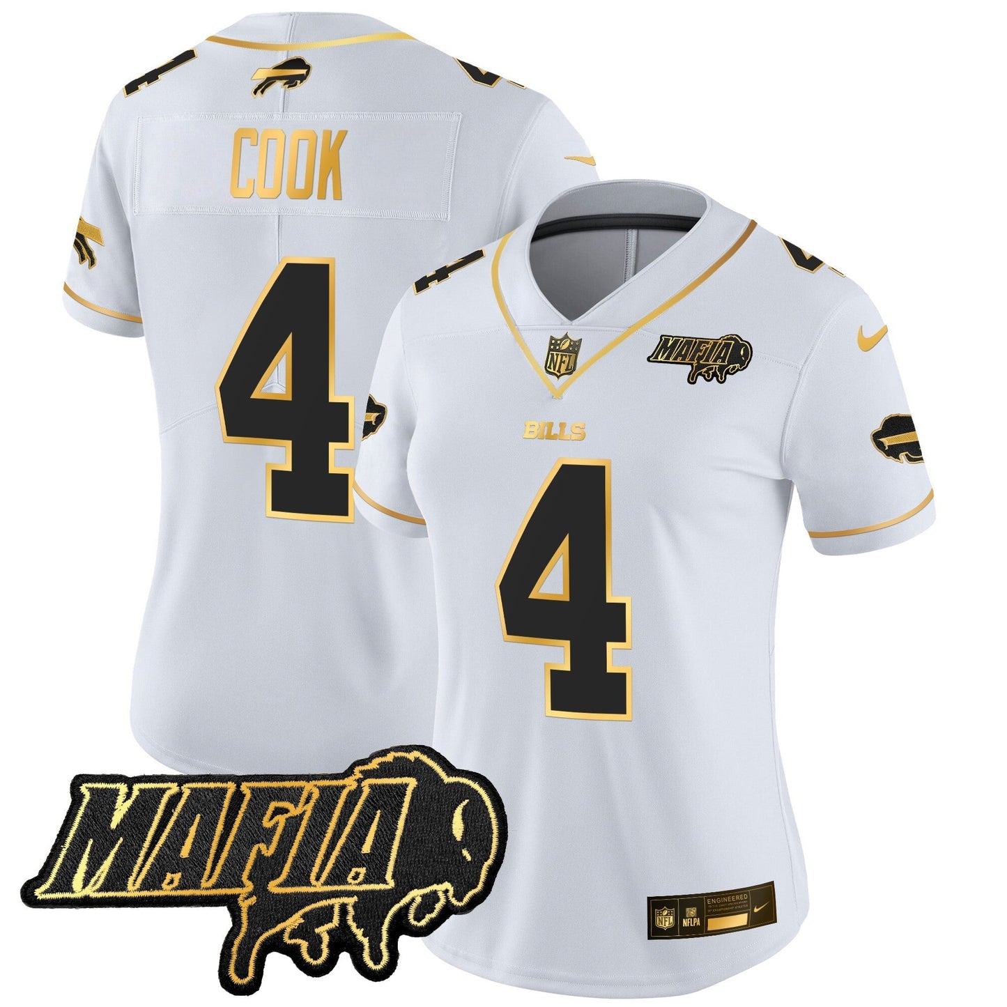 Women's BUF 2024 Bills Mafia Patch Gold Vapor Limited Jersey - All Stitched