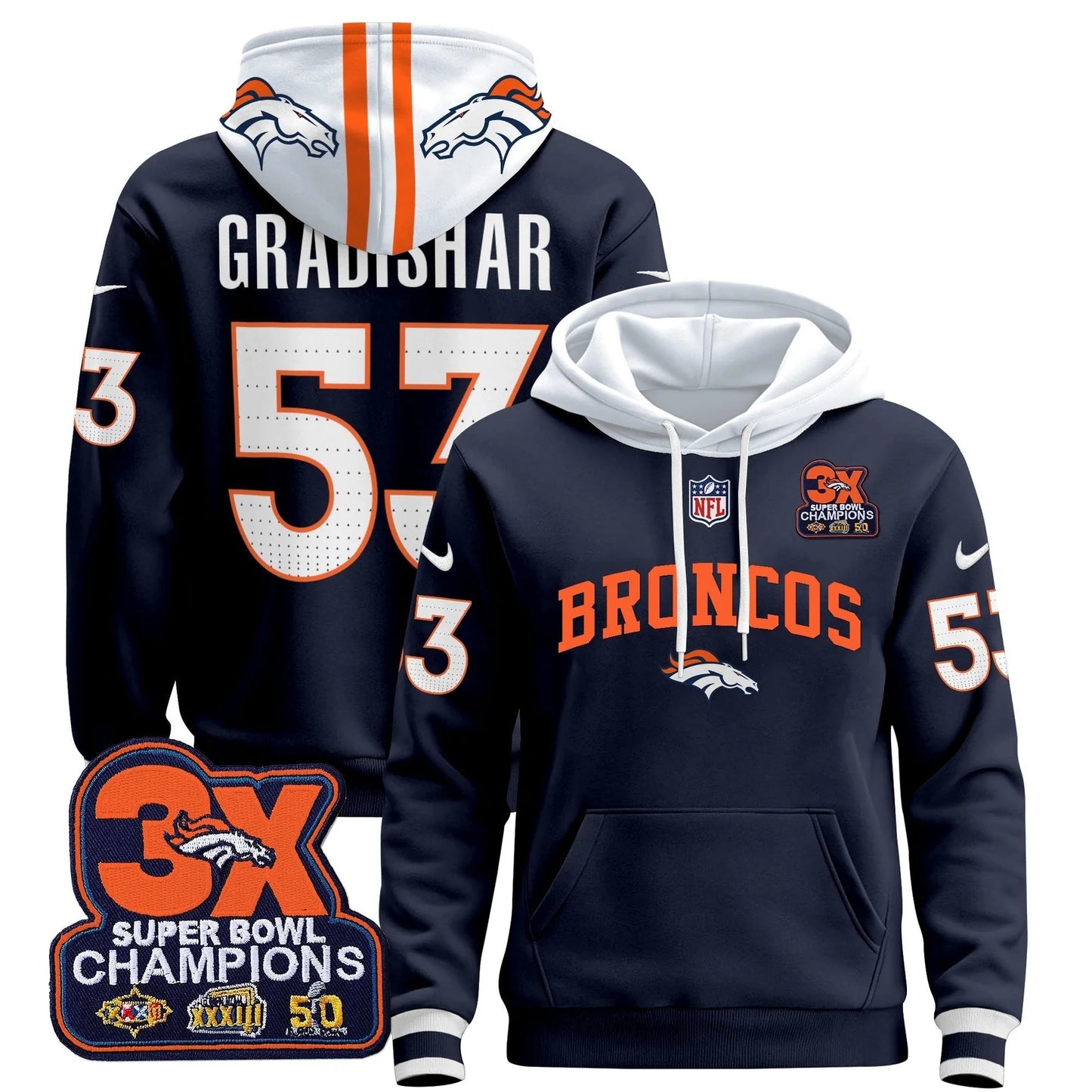 DEN 2025 3x - Times Champions Patch Pullover Hoodie - All Stitched