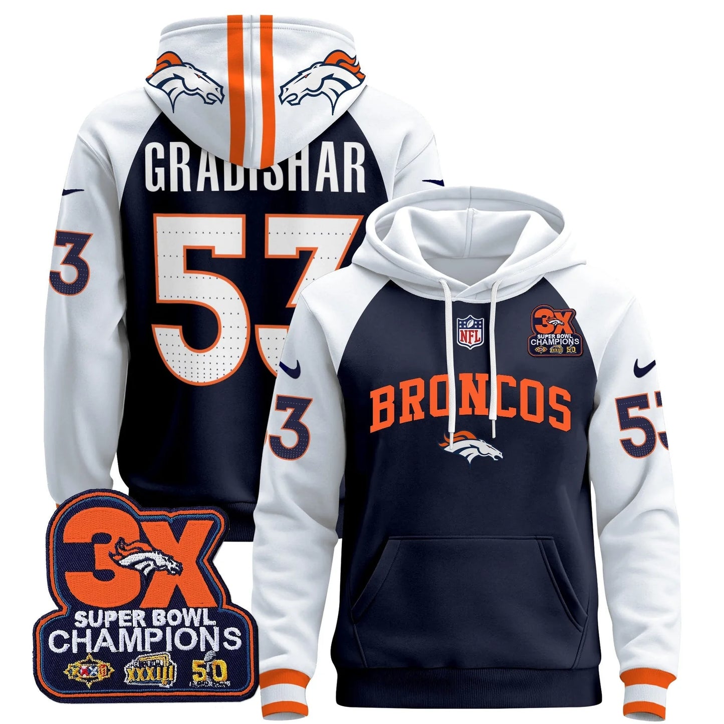 DEN 2025 3x - Times Champions Patch Pullover Hoodie - All Stitched