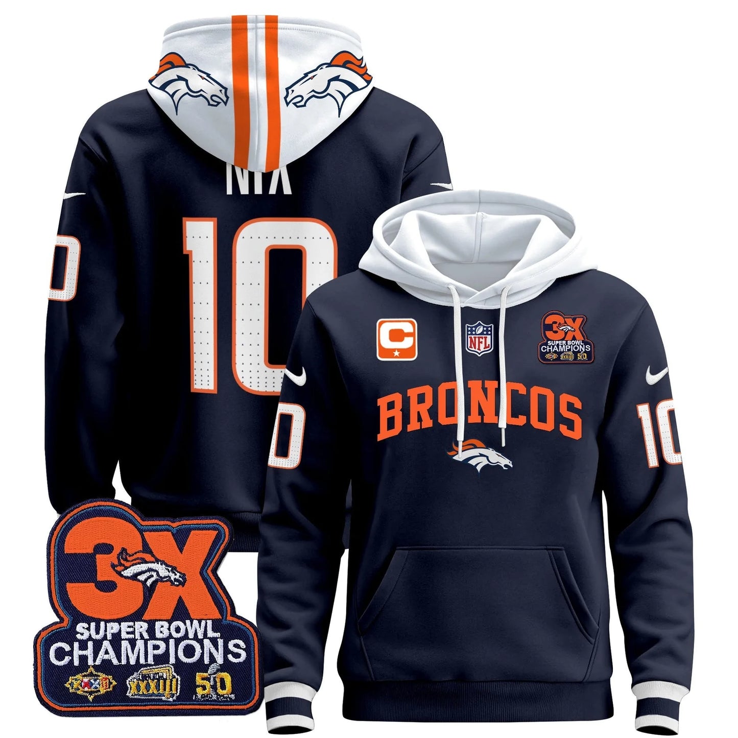 DEN 2025 3x - Times Champions Patch Pullover Hoodie - All Stitched