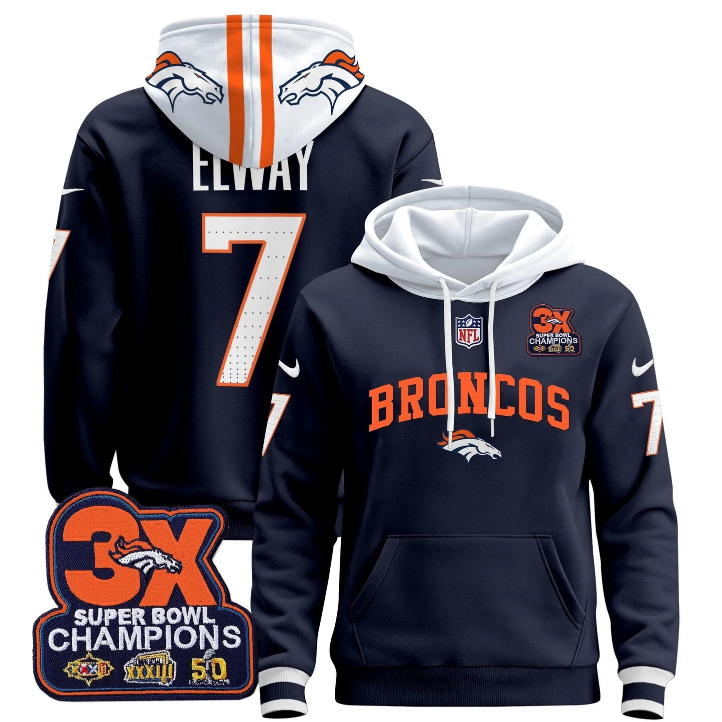 DEN 2025 3x - Times Champions Patch Pullover Hoodie - All Stitched