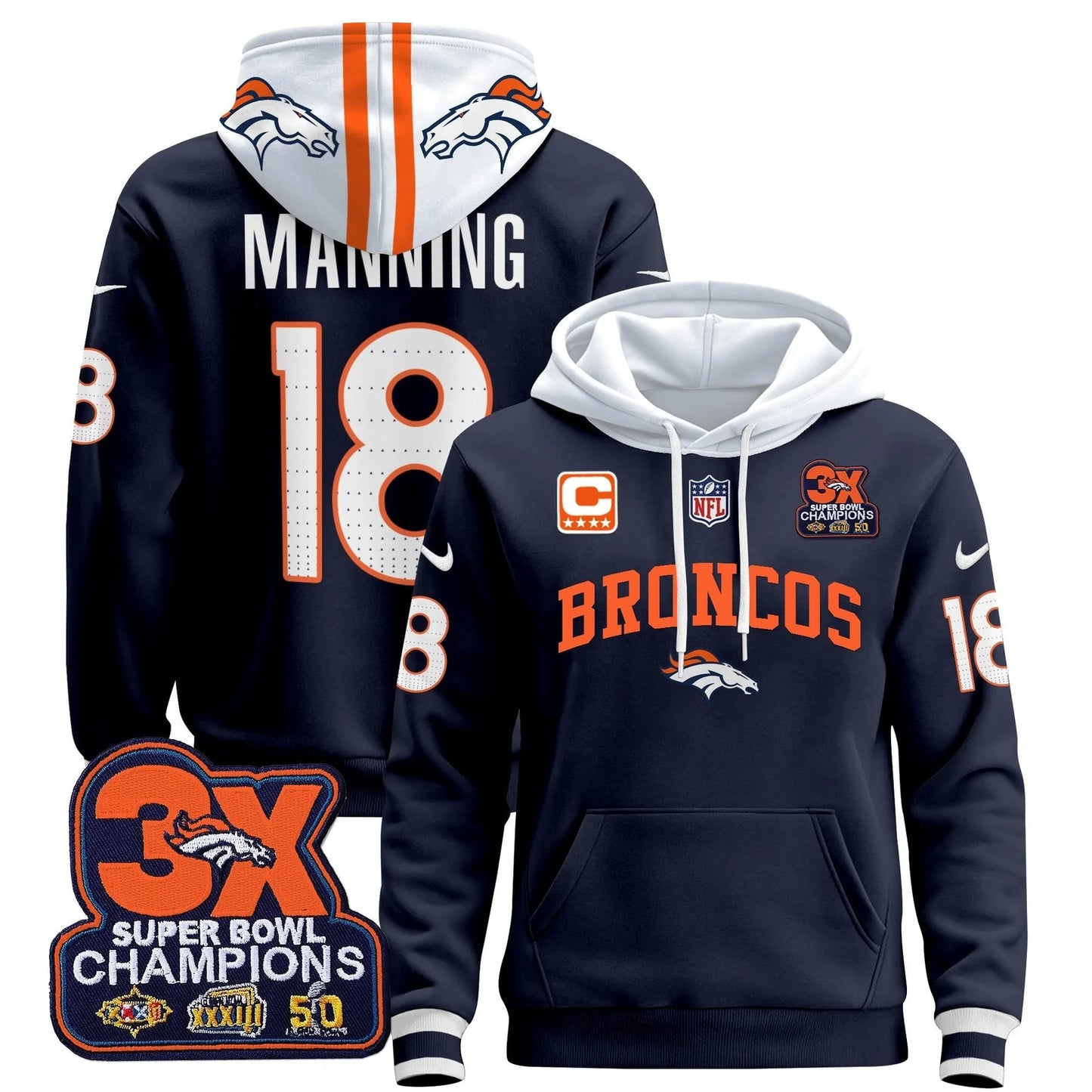DEN 2025 3x - Times Champions Patch Pullover Hoodie - All Stitched
