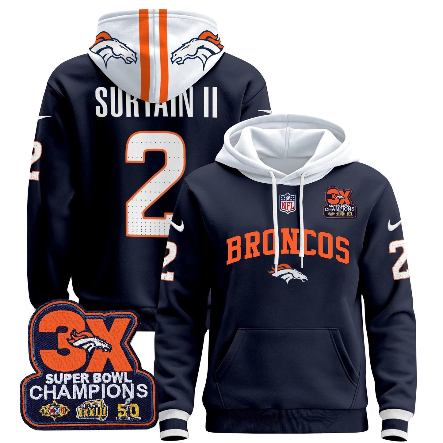 DEN 2025 3x - Times Champions Patch Pullover Hoodie - All Stitched