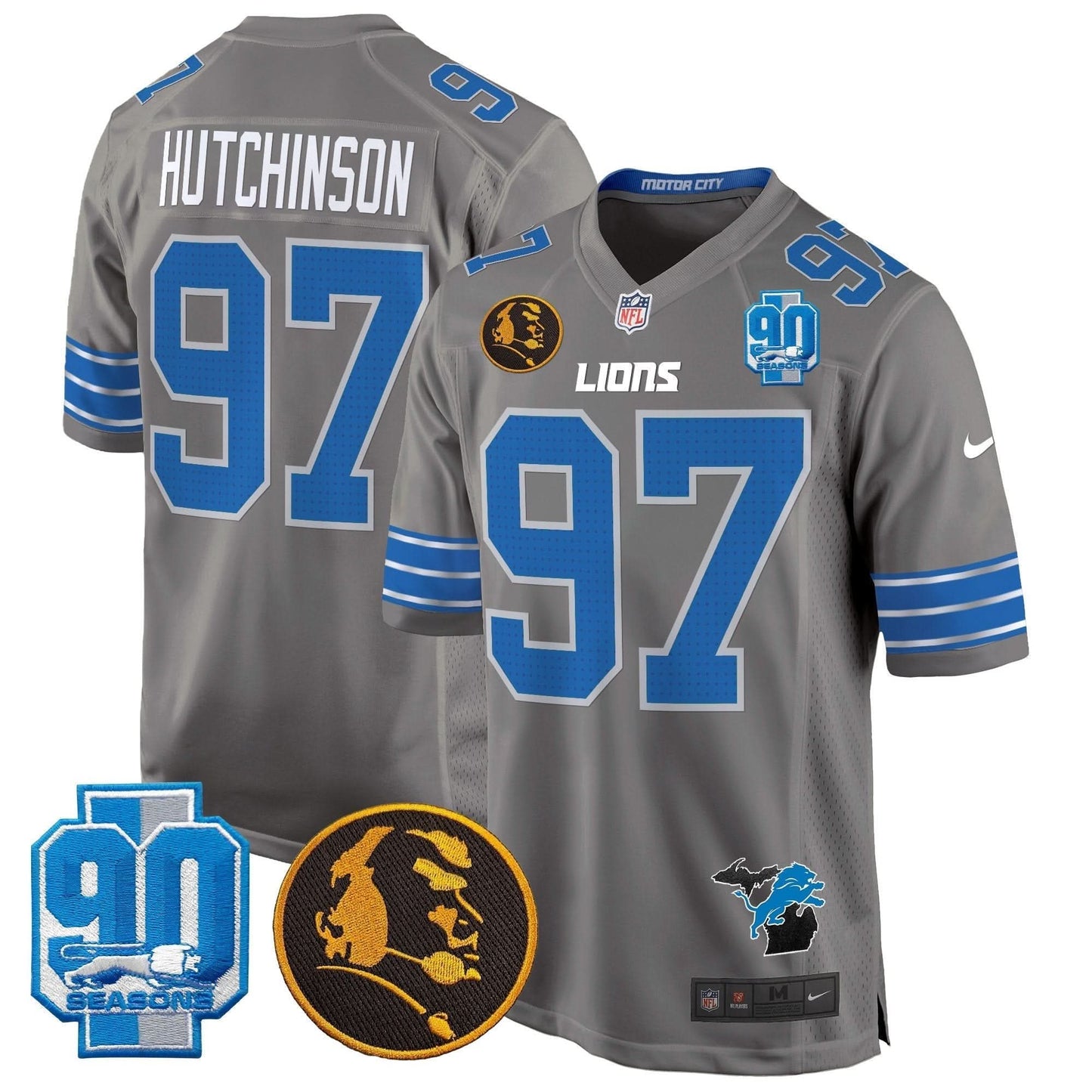 Detroit Lions 2024 90th & John Madden Patch Game Jersey - All Stitched