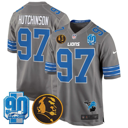 Detroit Lions 2024 90th & John Madden Patch Game Jersey - All Stitched