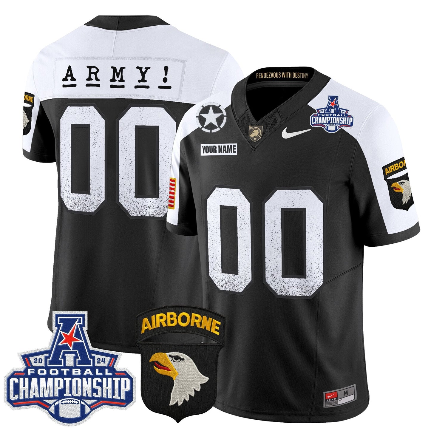 Army Black Knights 2024 AAC Championship Patch Vapor Limited Custom Jersey - All Stitched