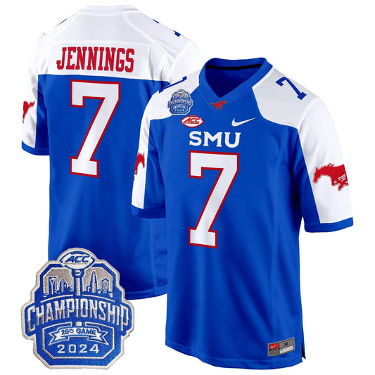 SMU Mustangs 2024 ACC Championship Patch Game Jersey - Stitched