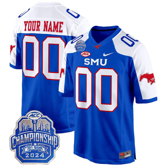 SMU Mustangs 2024 ACC Championship Patch Game Custom Jersey - Stitched