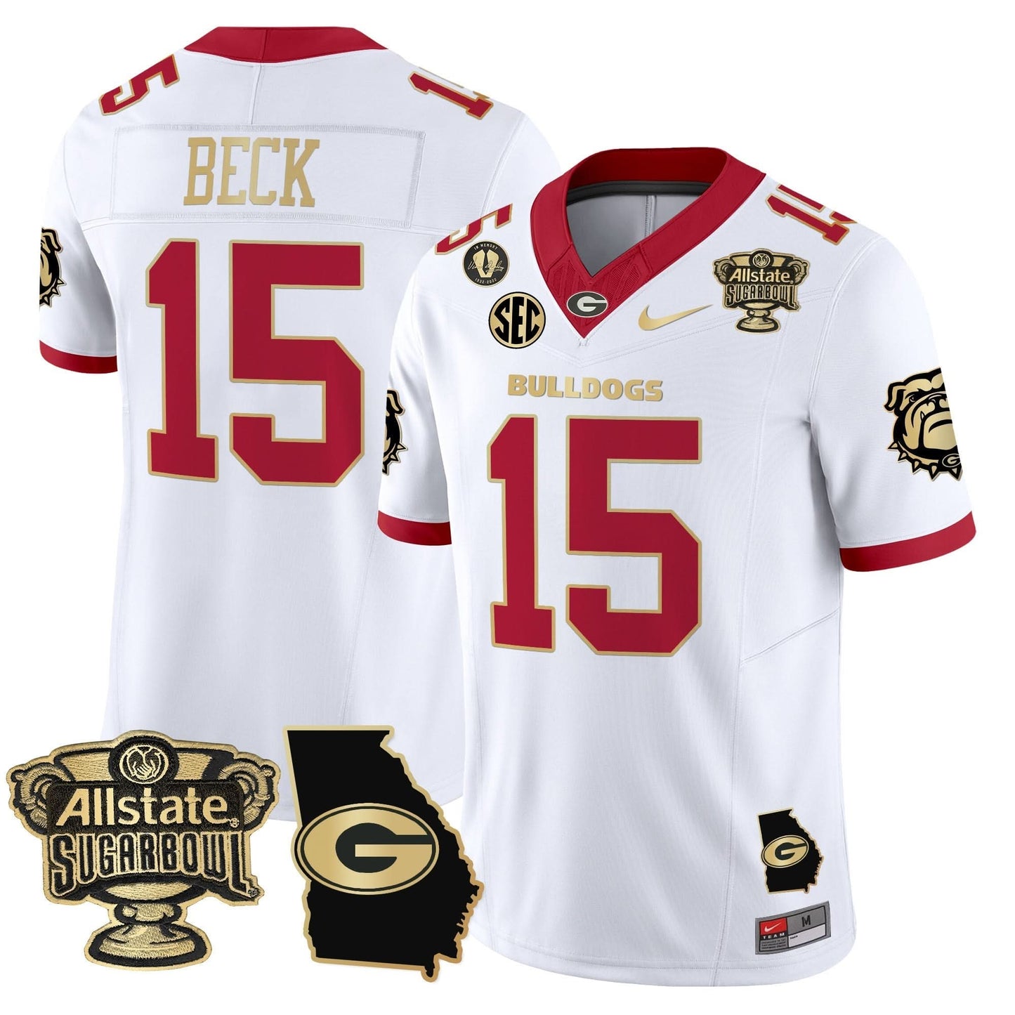 Georgia Bulldogs 2025 Sugar Bowl & Georgia Map Patch Vapor Limited Jersey - All Stitched