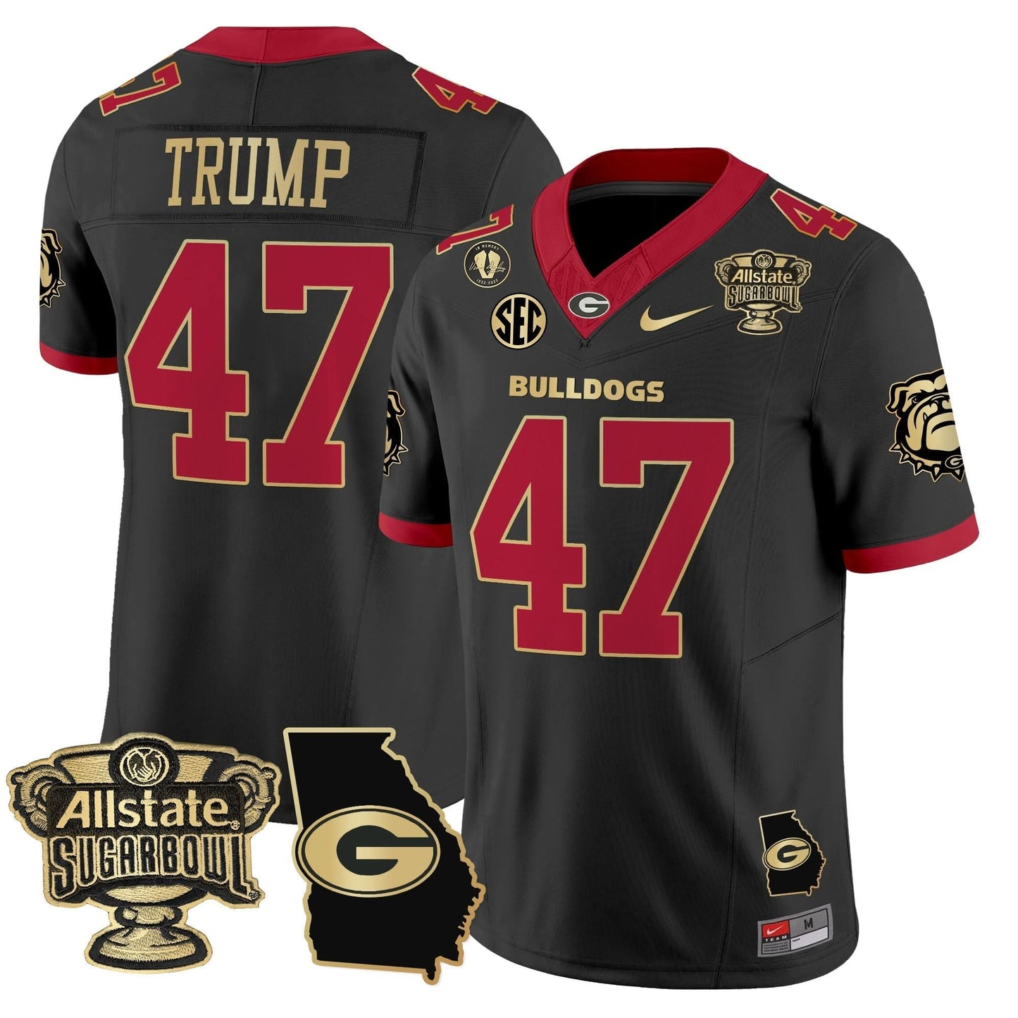 Georgia Bulldogs 2025 Sugar Bowl & Georgia Map Patch Vapor Limited Jersey - All Stitched