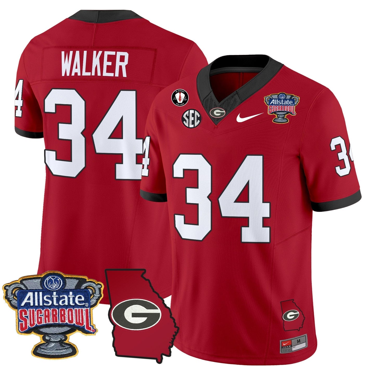 UGA 2025 Sugar Bowl & Georgia Map Patch Vapor Limited Jersey - All Stitched