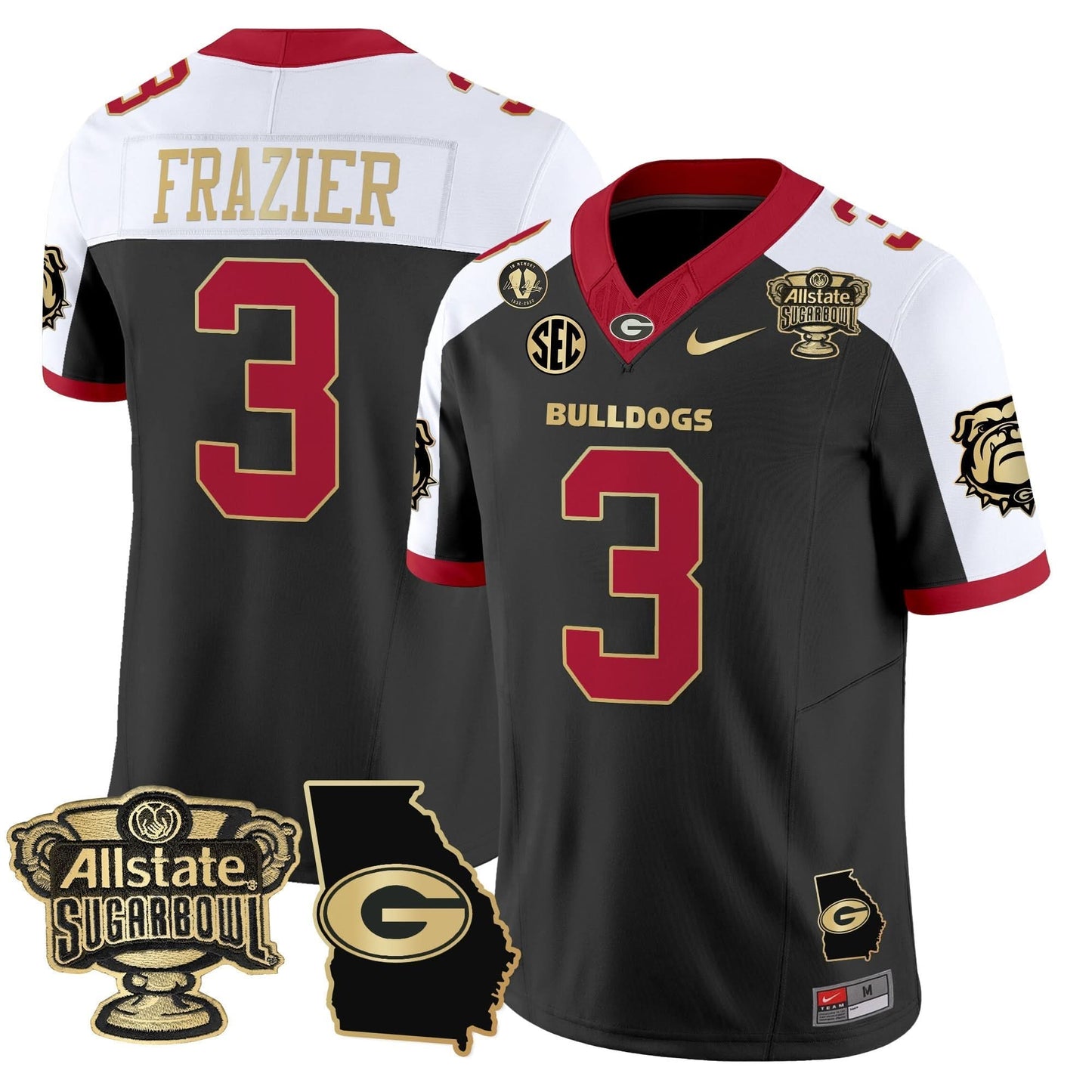 Georgia Bulldogs 2025 Sugar Bowl & Georgia Map Patch Vapor Limited Jersey - All Stitched