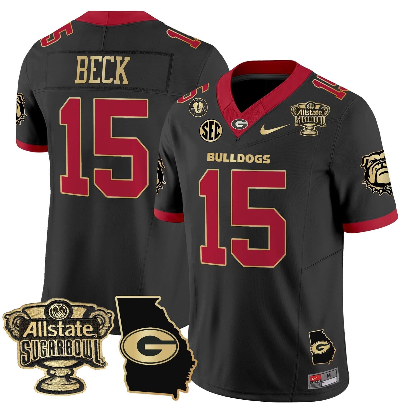 Georgia Bulldogs 2025 Sugar Bowl & Georgia Map Patch Vapor Limited Jersey - All Stitched