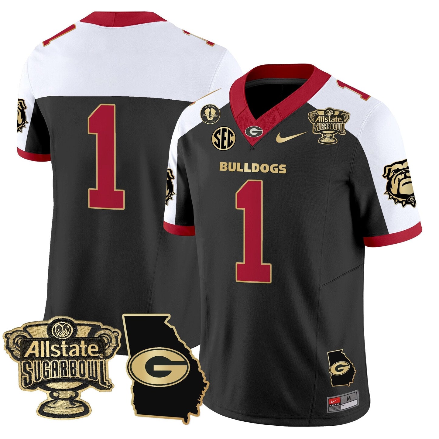 UGA 2025 Sugar Bowl & Georgia Map Patch Vapor Limited Jersey - All Stitched