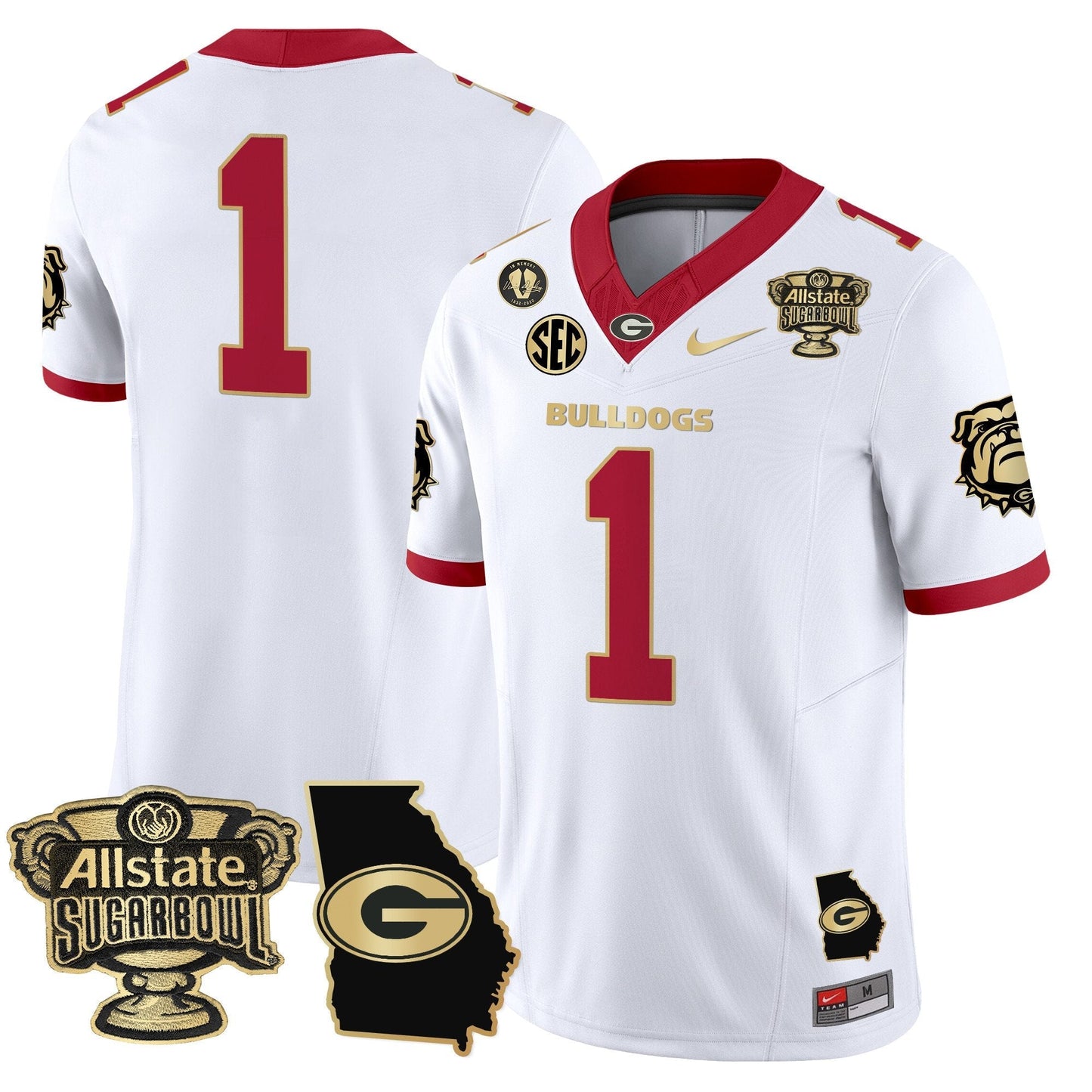 UGA 2025 Sugar Bowl & Georgia Map Patch Vapor Limited Jersey - All Stitched