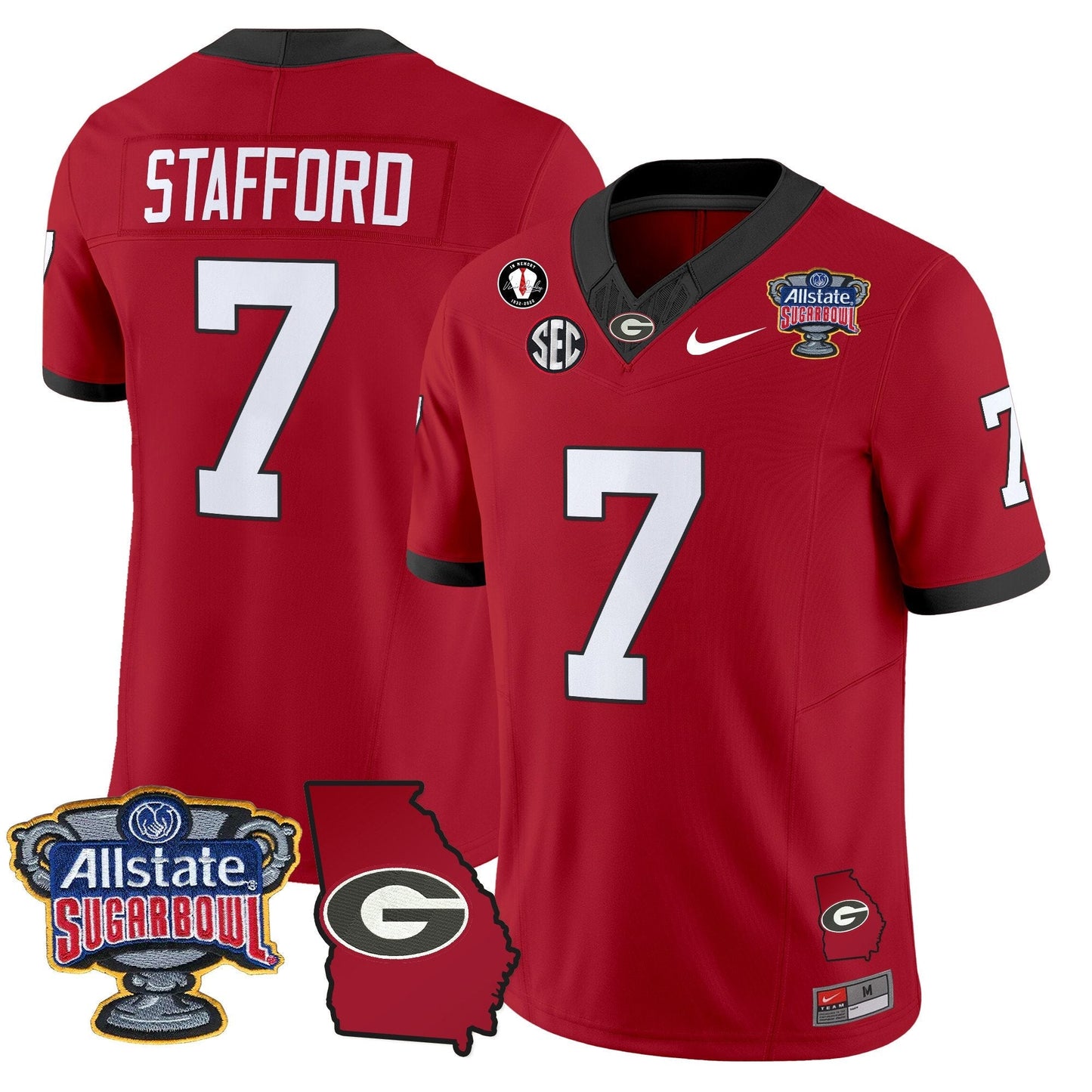 UGA 2025 Sugar Bowl & Georgia Map Patch Vapor Limited Jersey - All Stitched