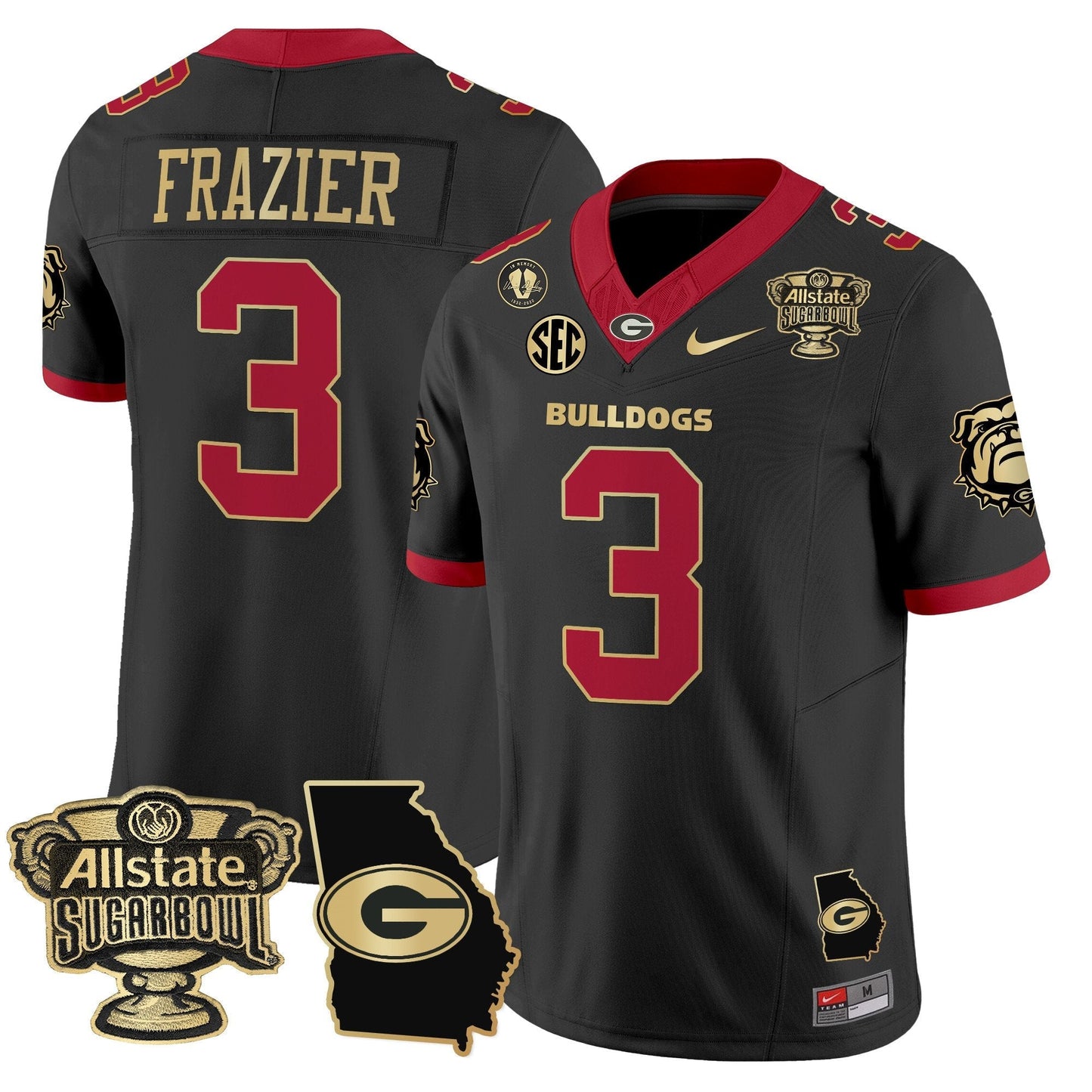 UGA 2025 Sugar Bowl & Georgia Map Patch Vapor Limited Jersey - All Stitched