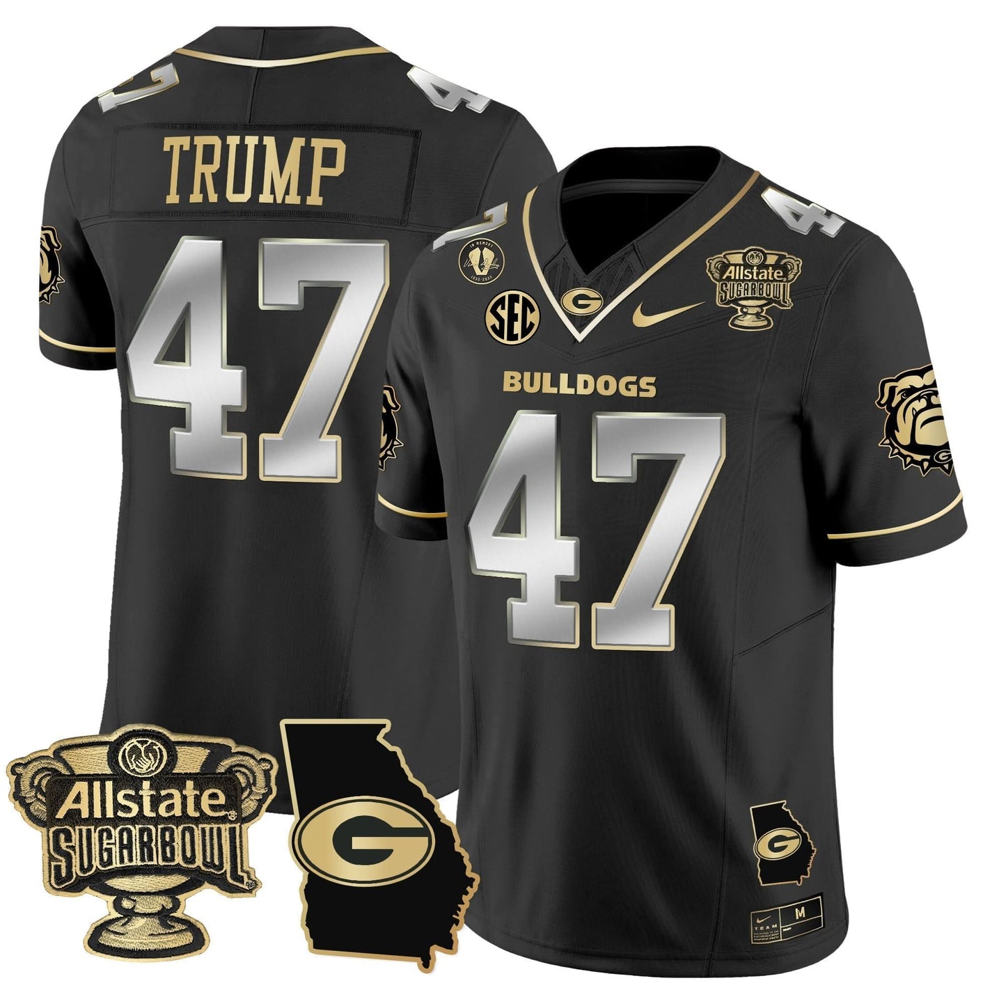 Georgia Bulldogs 2025 Sugar Bowl & Georgia Map Patch Vapor Limited Jersey - All Stitched