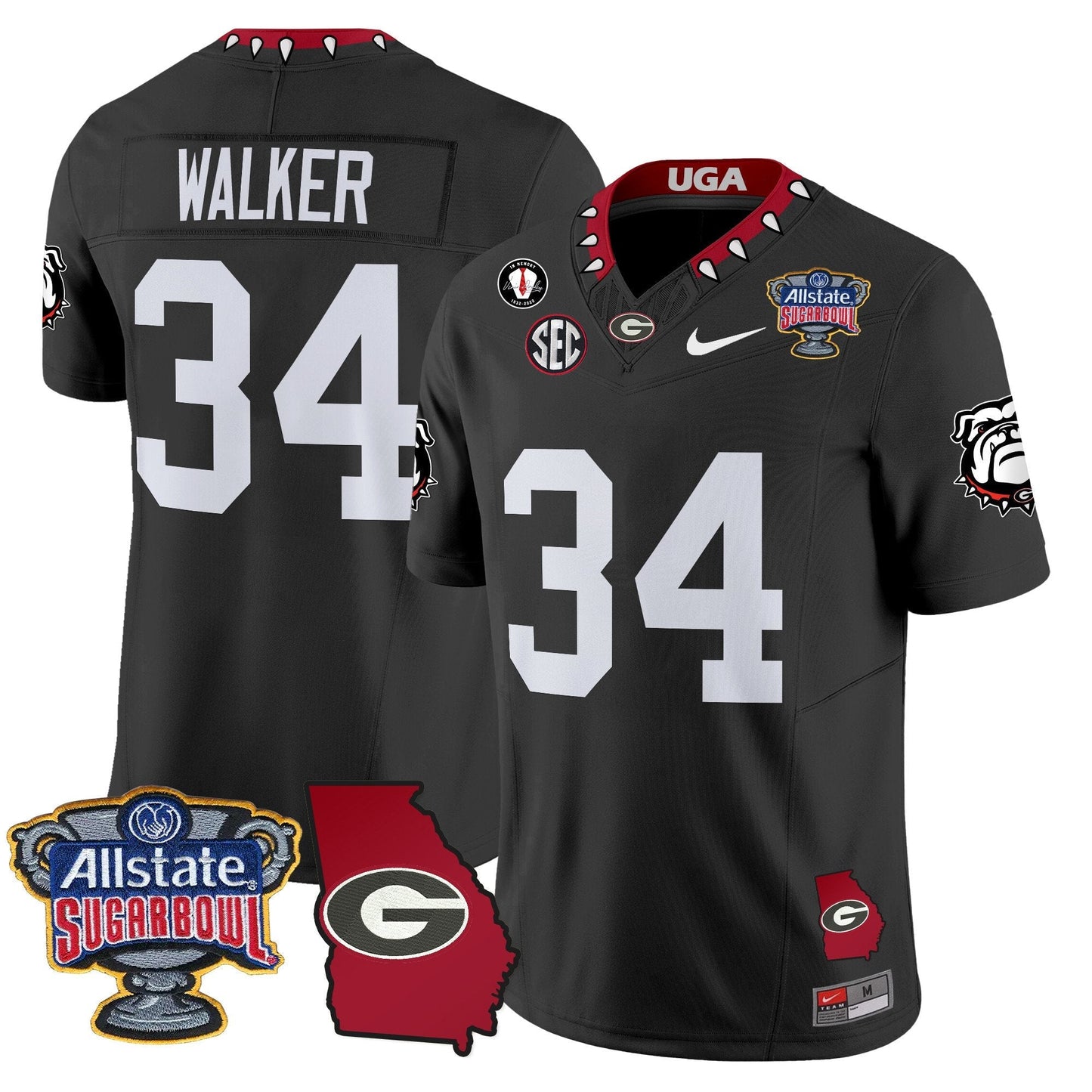 UGA 2025 Sugar Bowl & Georgia Map Patch Vapor Limited Jersey - All Stitched