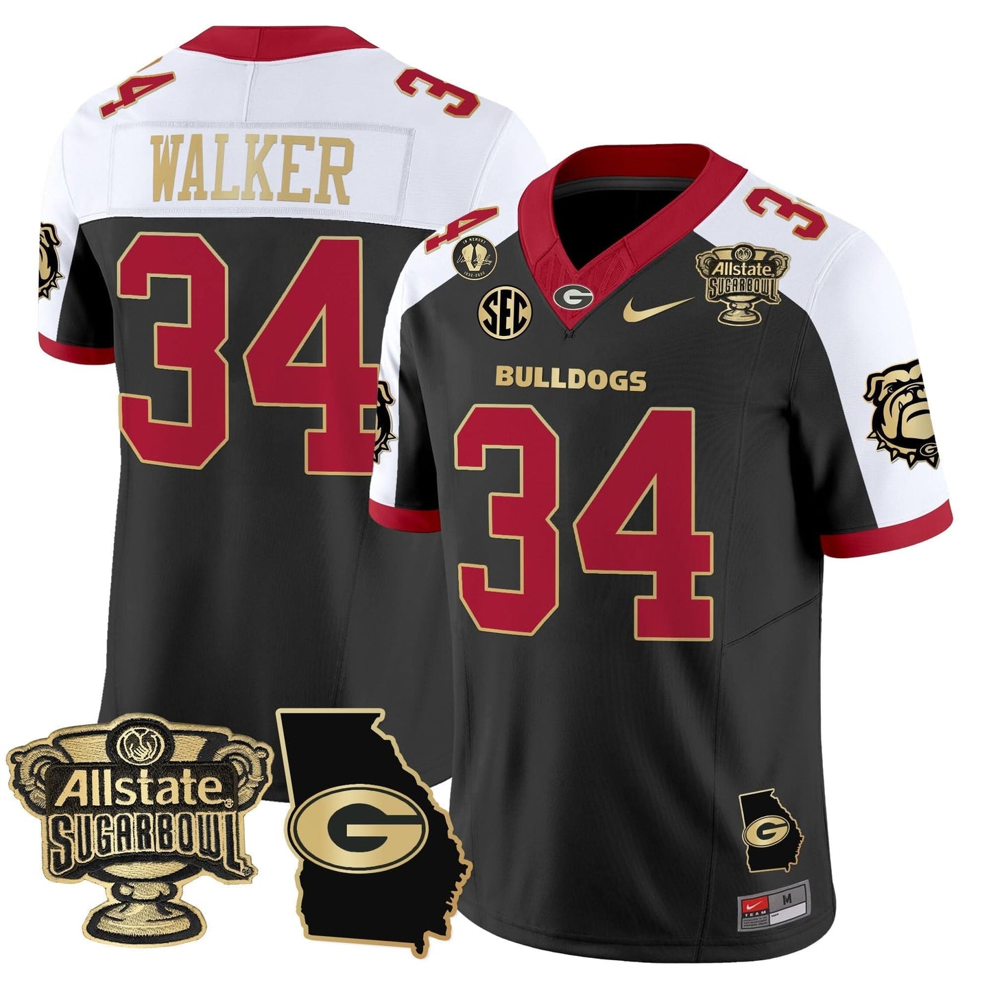 Georgia Bulldogs 2025 Sugar Bowl & Georgia Map Patch Vapor Limited Jersey - All Stitched