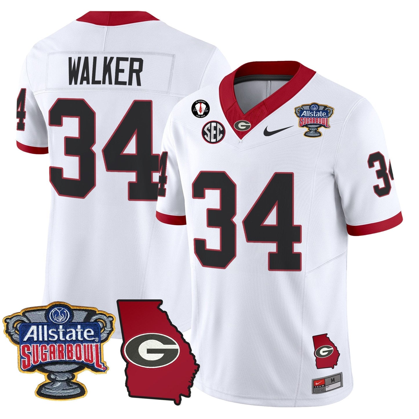 UGA 2025 Sugar Bowl & Georgia Map Patch Vapor Limited Jersey - All Stitched