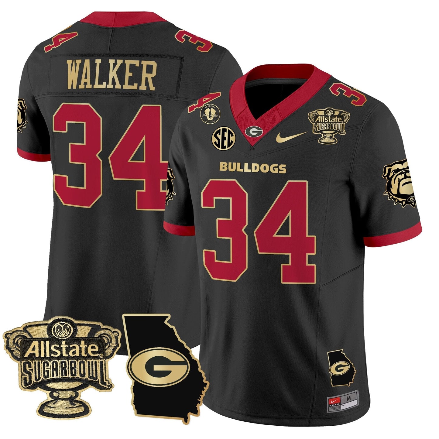 UGA 2025 Sugar Bowl & Georgia Map Patch Vapor Limited Jersey - All Stitched