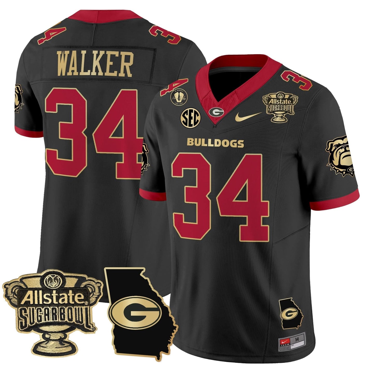 Georgia Bulldogs 2025 Sugar Bowl & Georgia Map Patch Vapor Limited Jersey - All Stitched