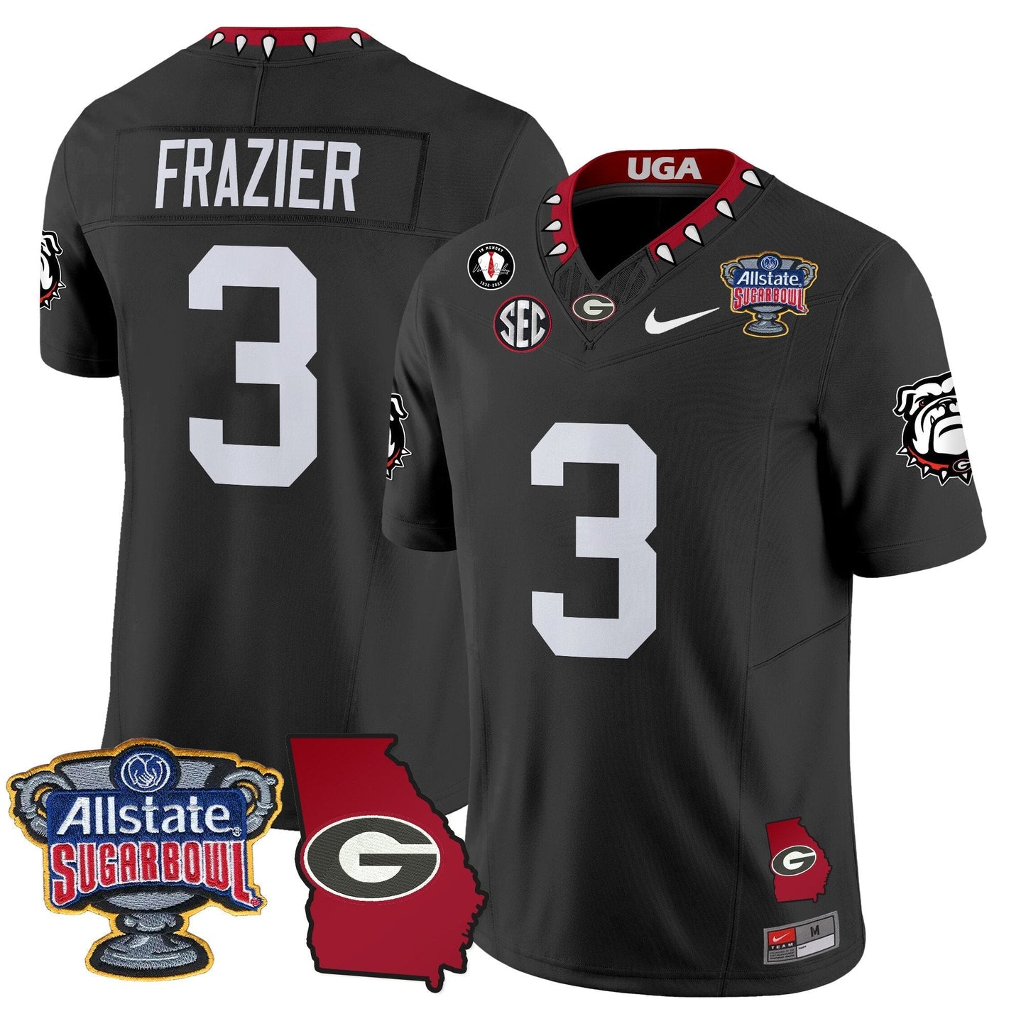UGA 2025 Sugar Bowl & Georgia Map Patch Vapor Limited Jersey - All Stitched