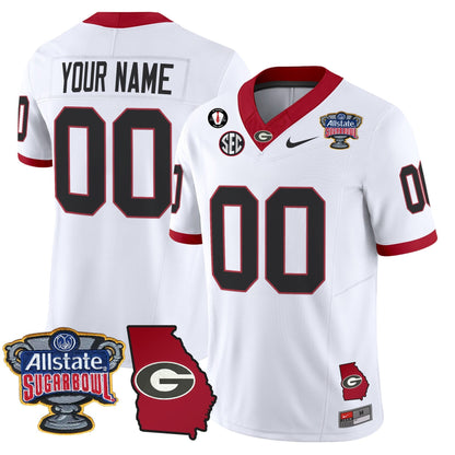 UGA 2025 Sugar Bowl & Georgia Map Patch Vapor Limited Custom Jersey - All Stitched