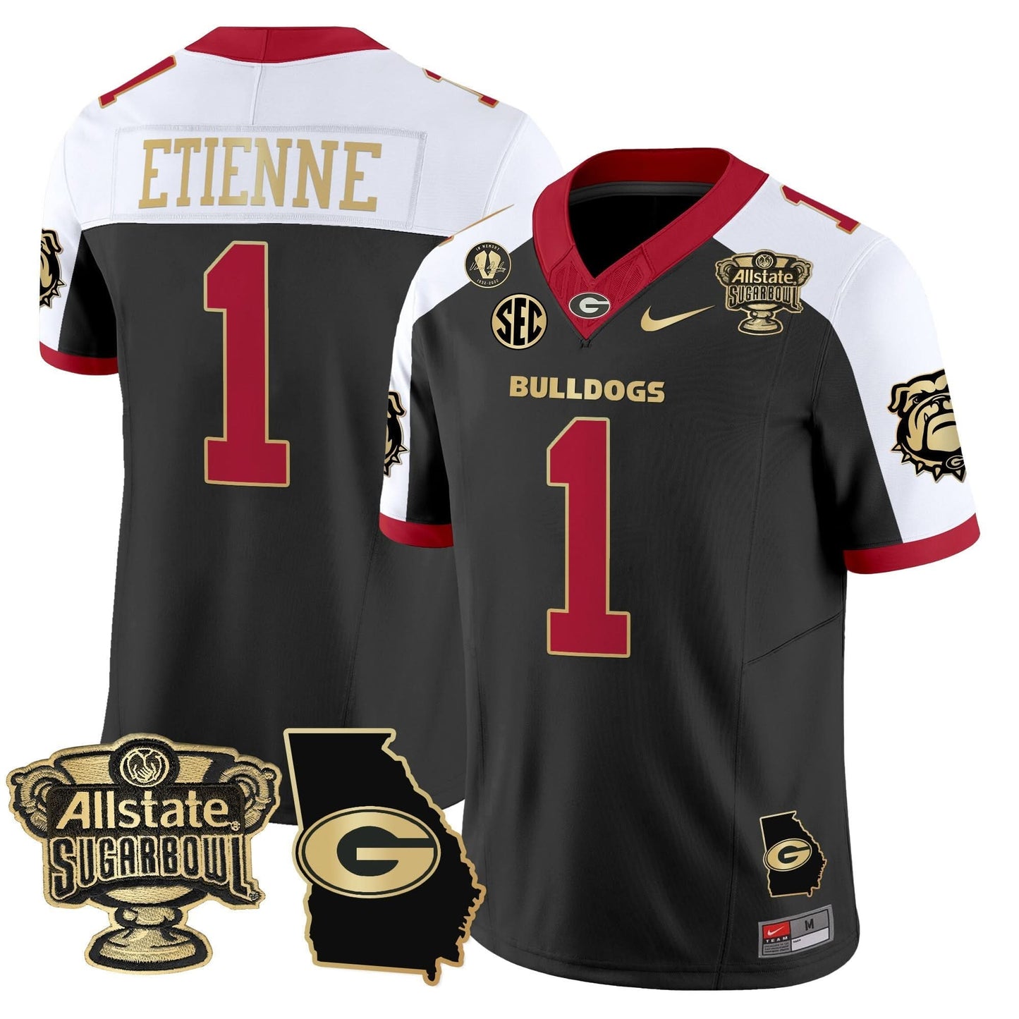 Georgia Bulldogs 2025 Sugar Bowl & Georgia Map Patch Vapor Limited Jersey - All Stitched