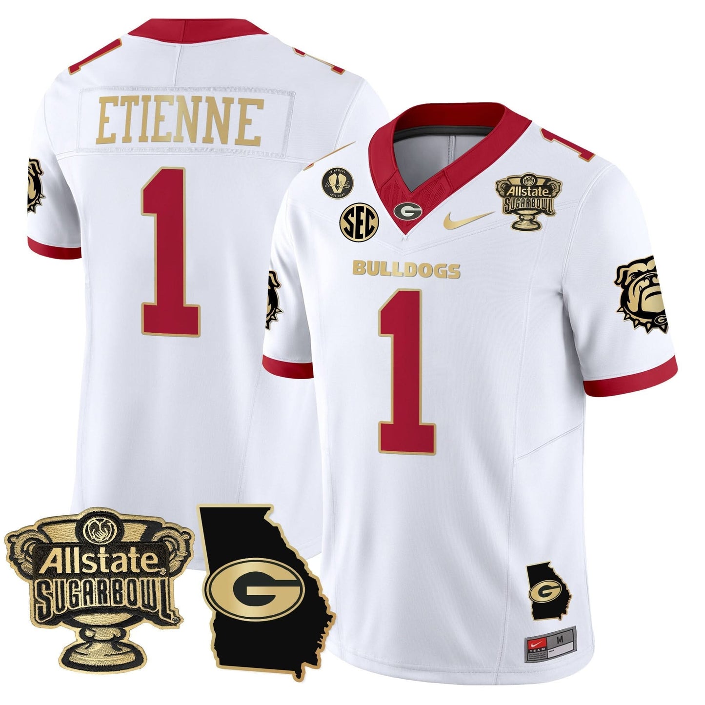 Georgia Bulldogs 2025 Sugar Bowl & Georgia Map Patch Vapor Limited Jersey - All Stitched