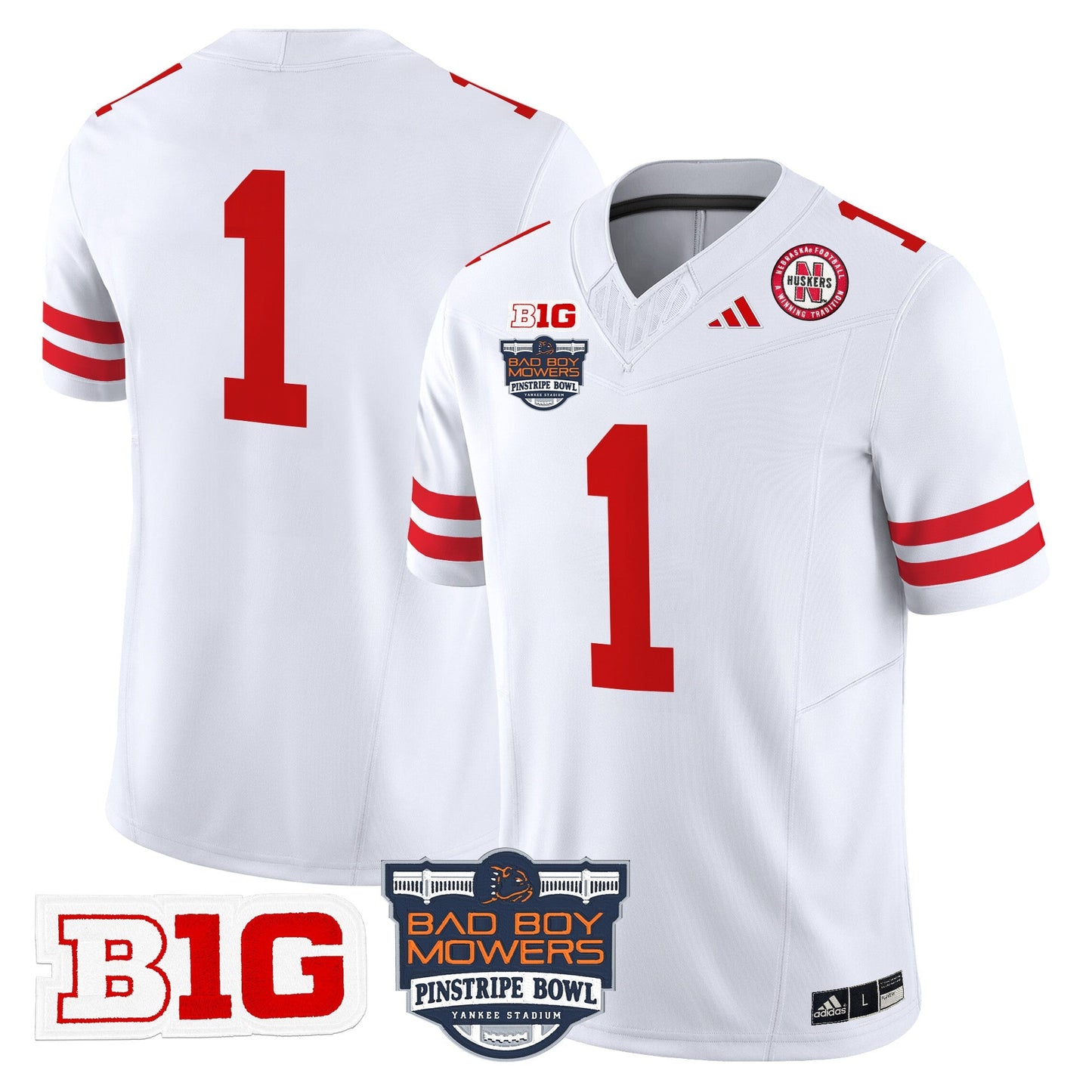 NEB 2025 Pinstripe Bowl Patch Vapor Limited Jersey - All Stitched