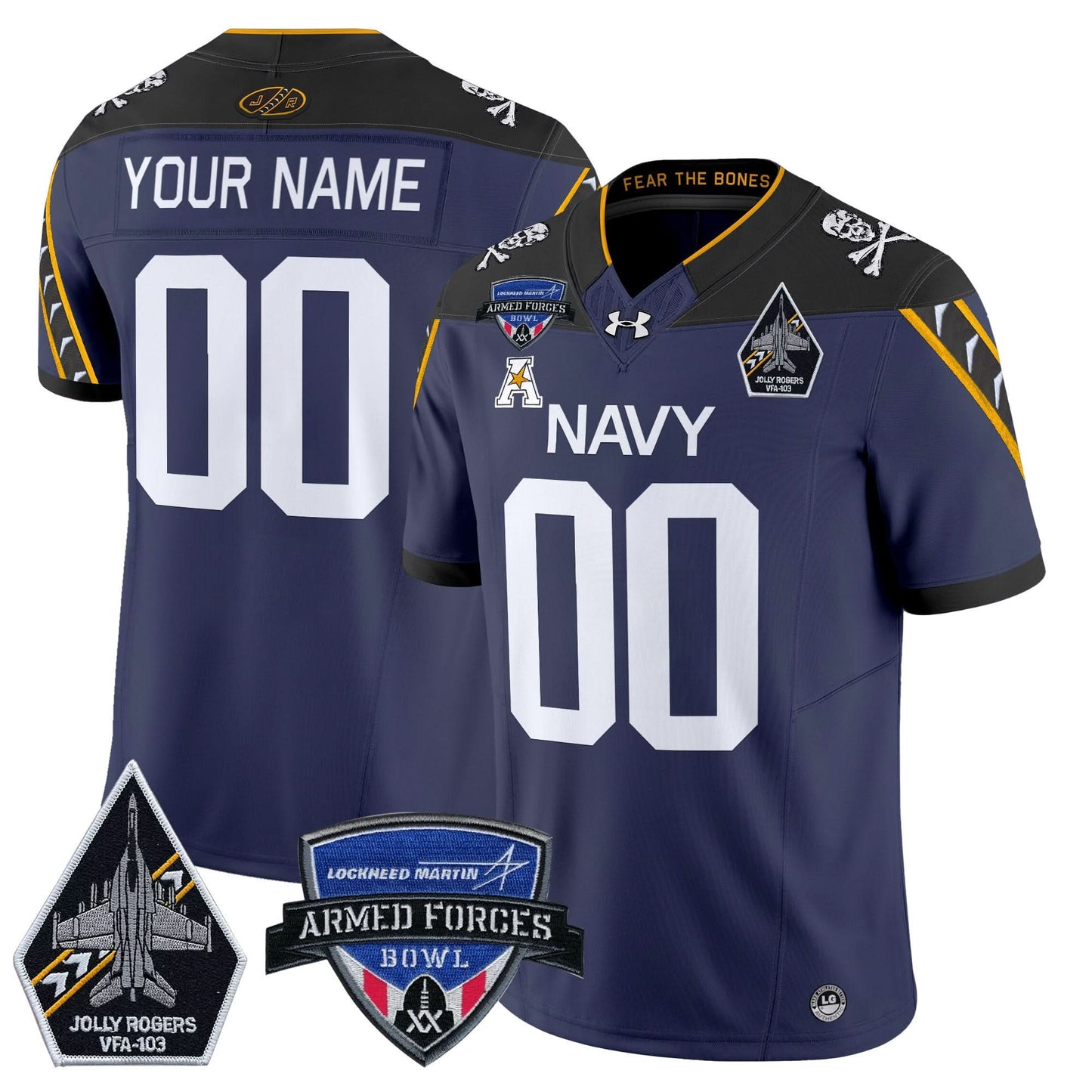 Navy Midshipmen 2025 Armed Forces Bowl Patch Vapor Limited Custom Jersey - All Stitched