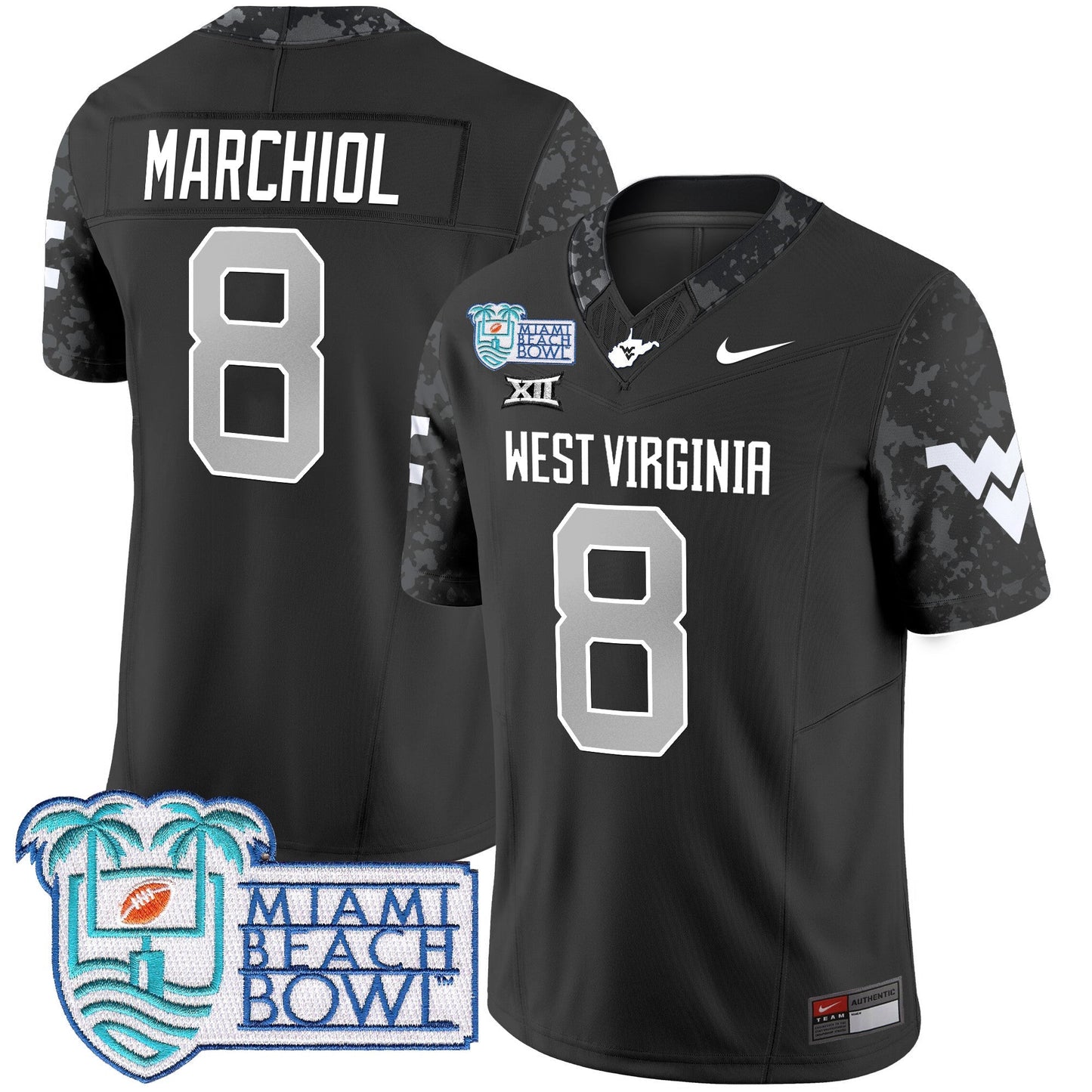 WVU 2025 Miami Beach Bowl Patch Vapor Limited Jersey - All Stitched