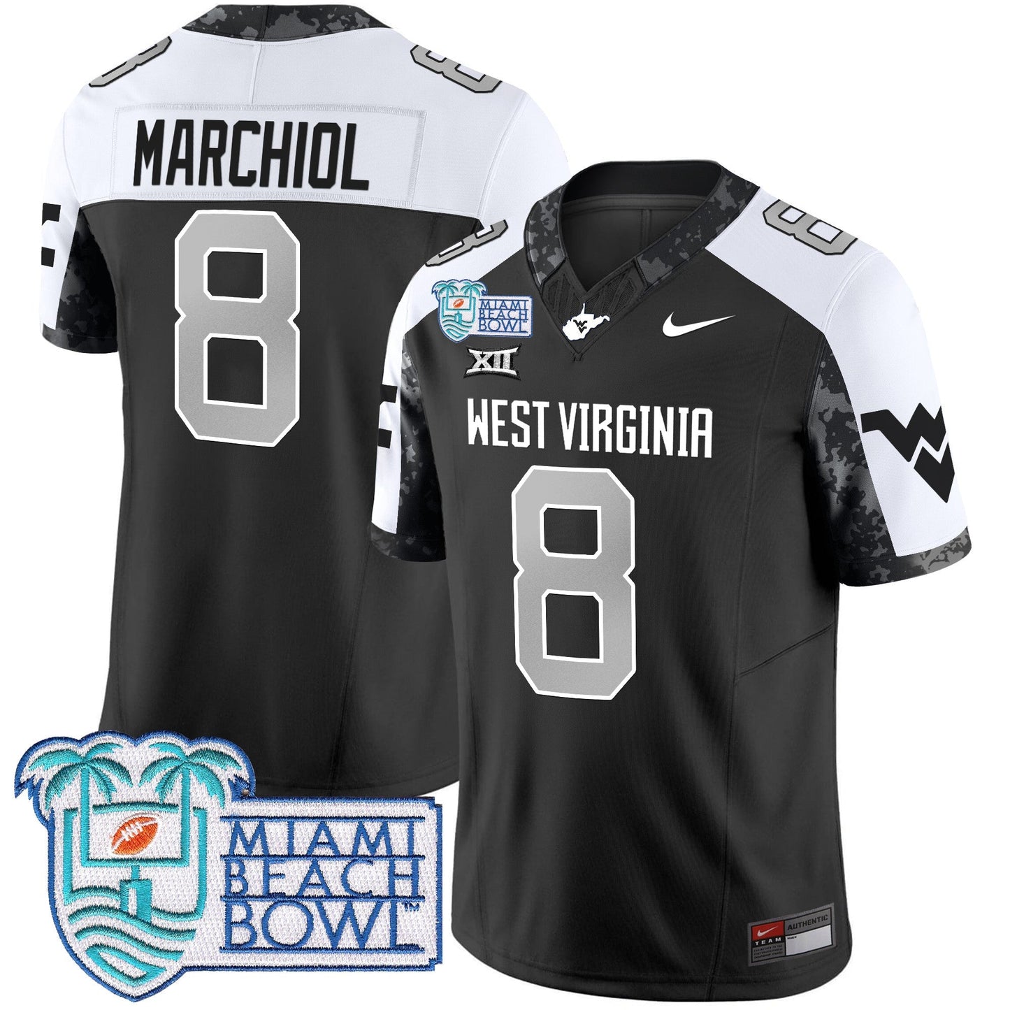 WVU 2025 Miami Beach Bowl Patch Vapor Limited Jersey - All Stitched